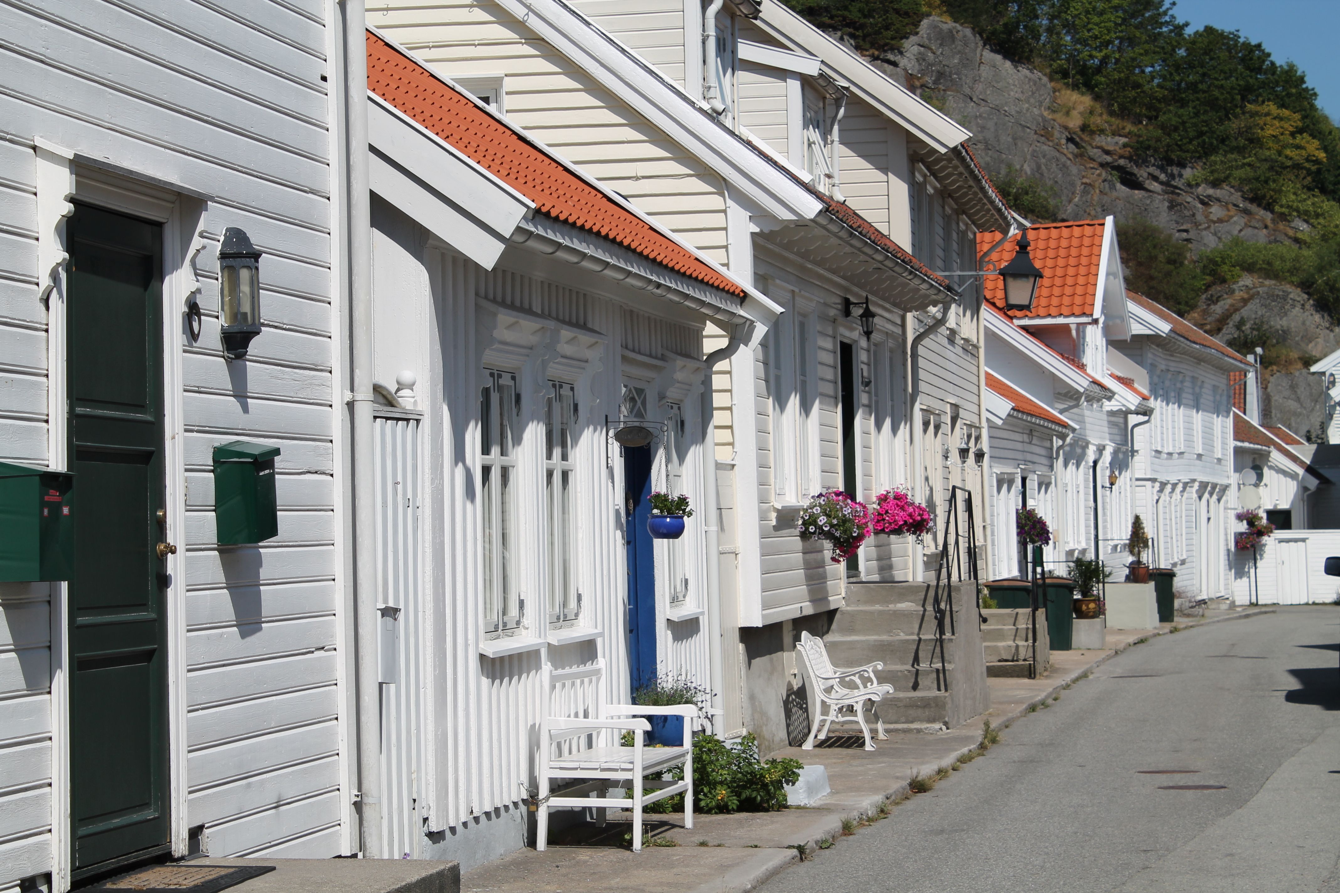 White-painted wooden houses in Mandal, Southern Norway