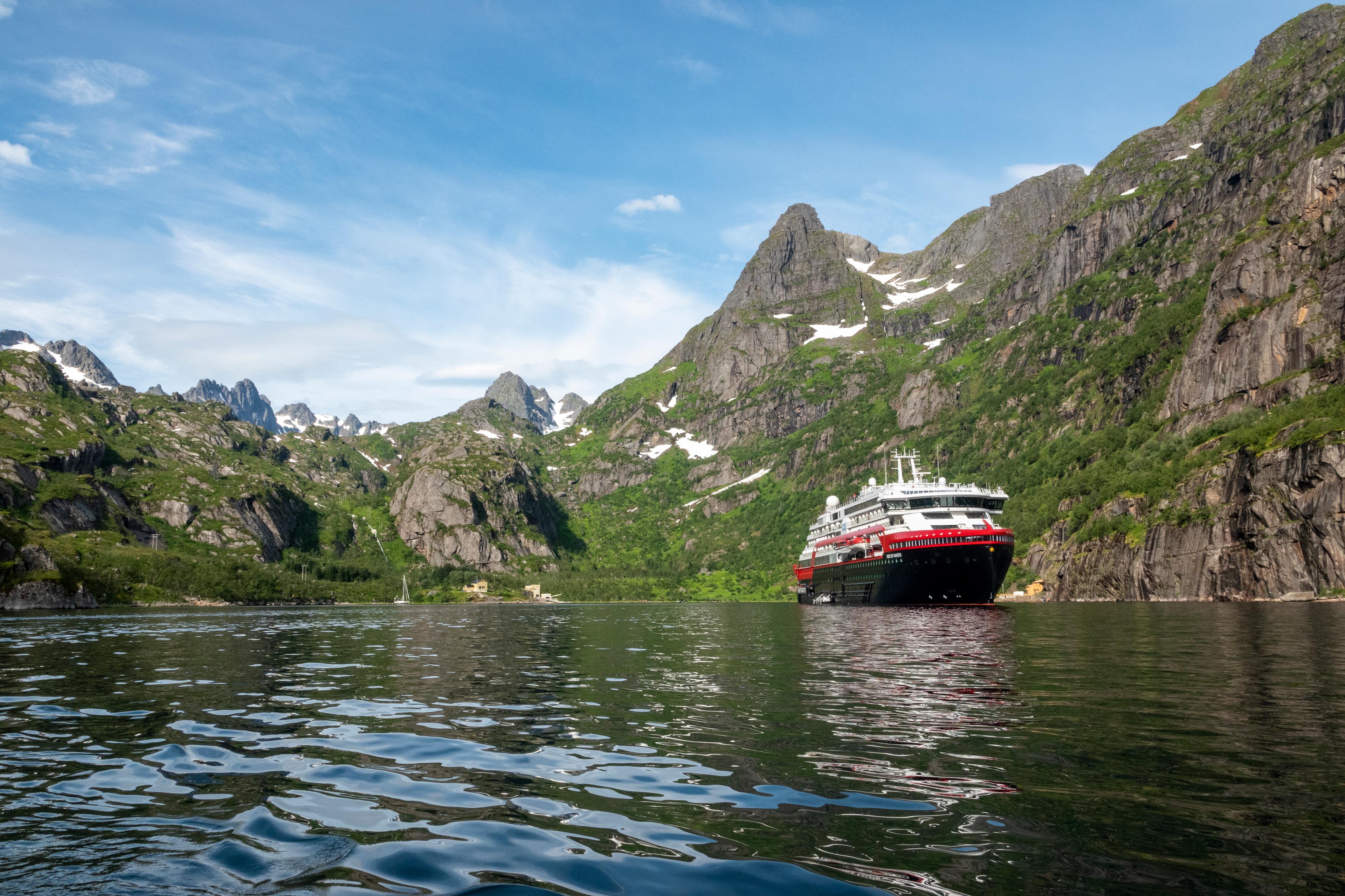 The Hurtigruten cruise ship in Trollfjord.