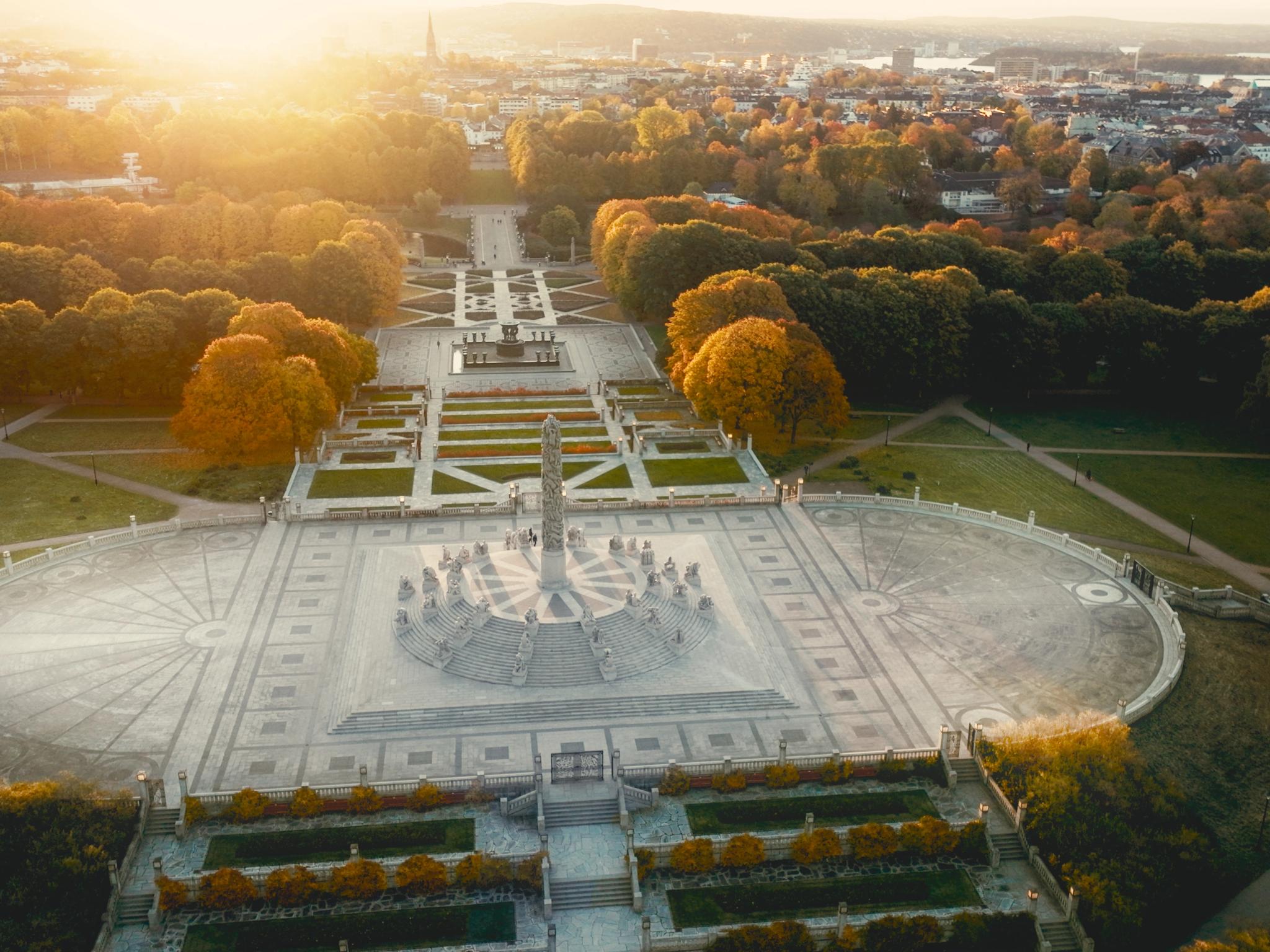 Overview of the Vigelandsparken at Frogner in Oslo, Eastern Norway