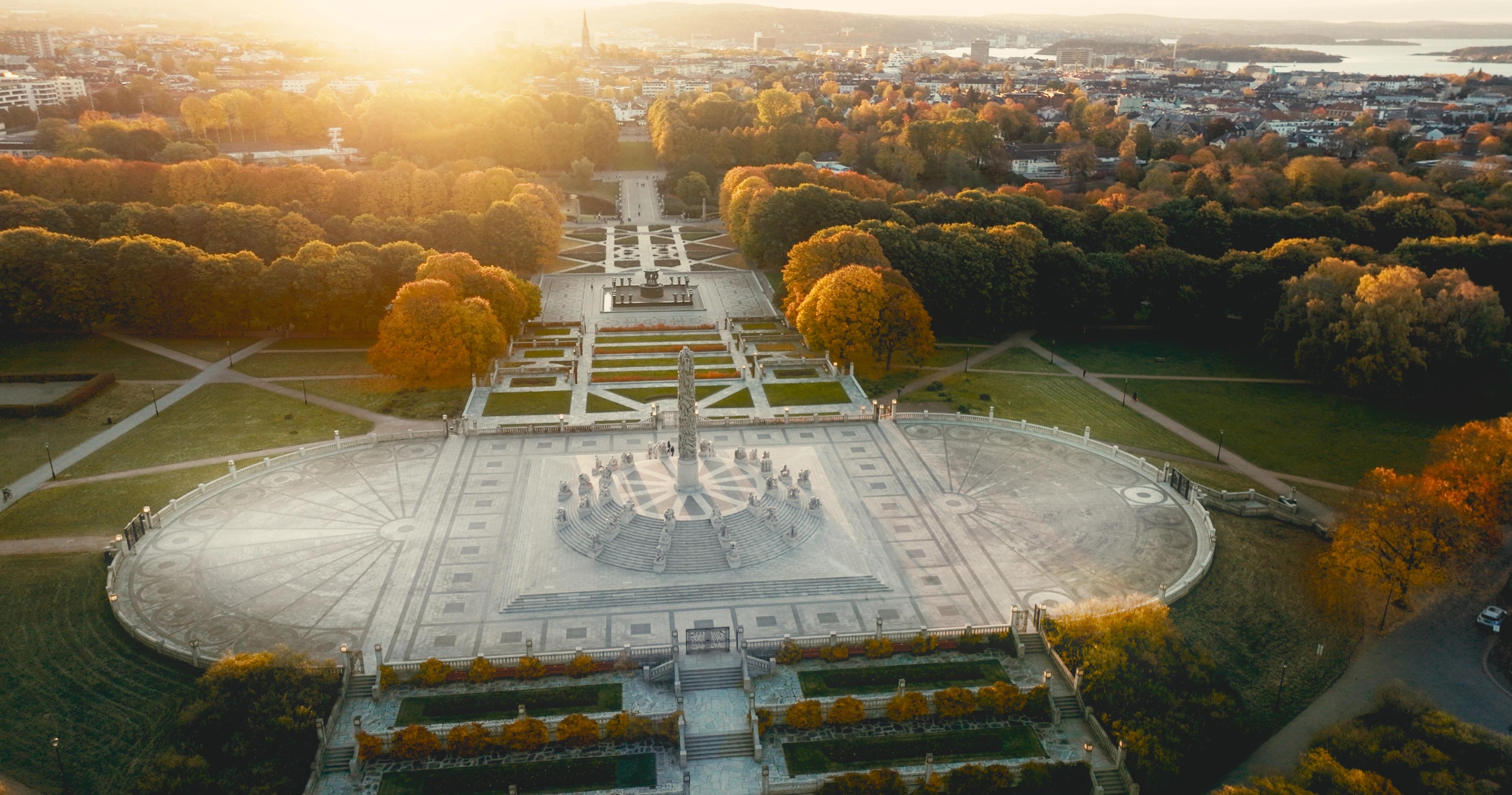 Overview of the Vigelandsparken at Frogner in Oslo, Eastern Norway