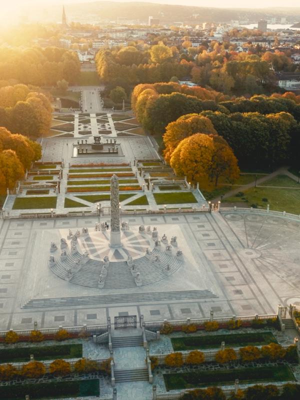 Overview of the Vigelandsparken at Frogner in Oslo, Eastern Norway