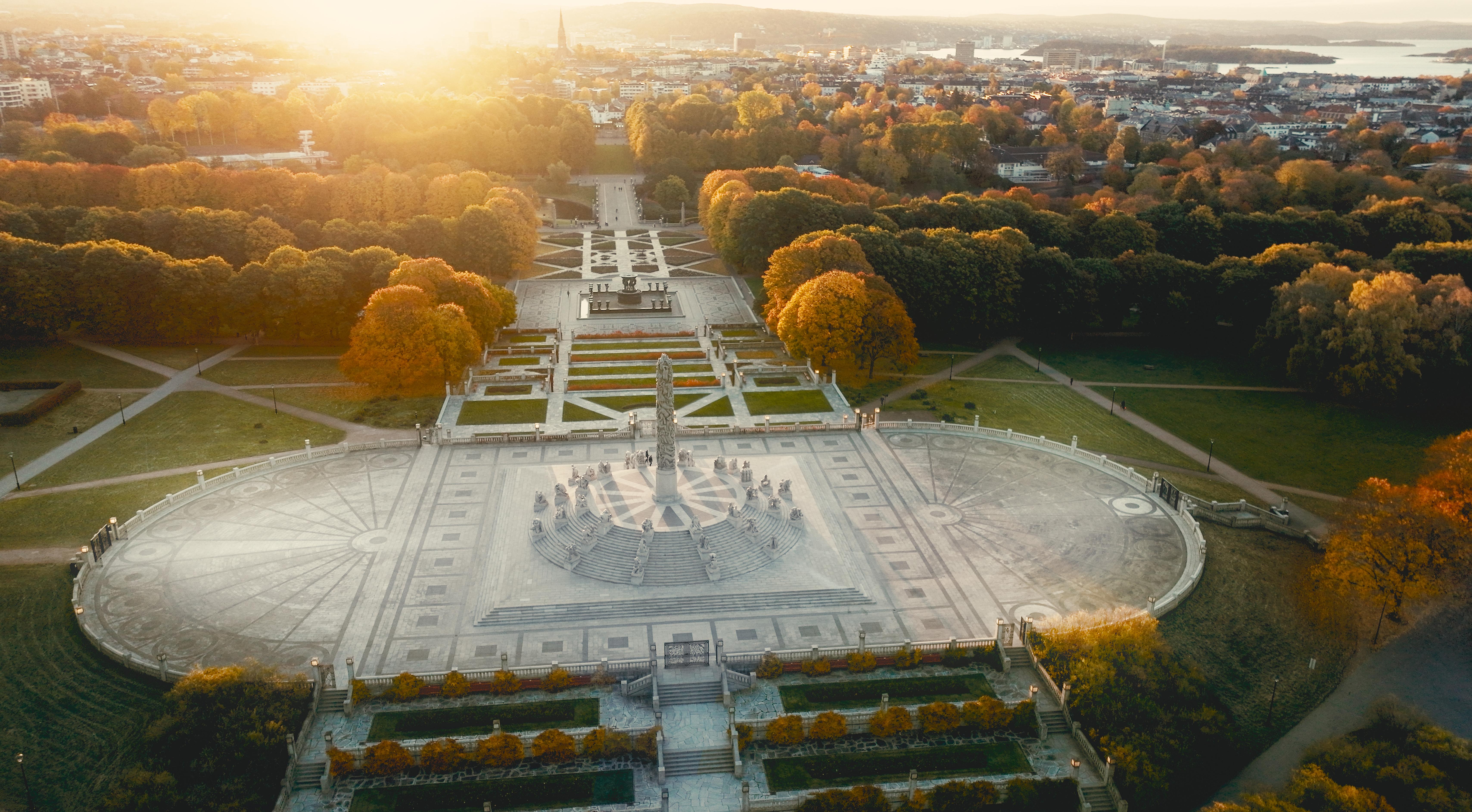 Overview of the Vigelandsparken at Frogner in Oslo, Eastern Norway