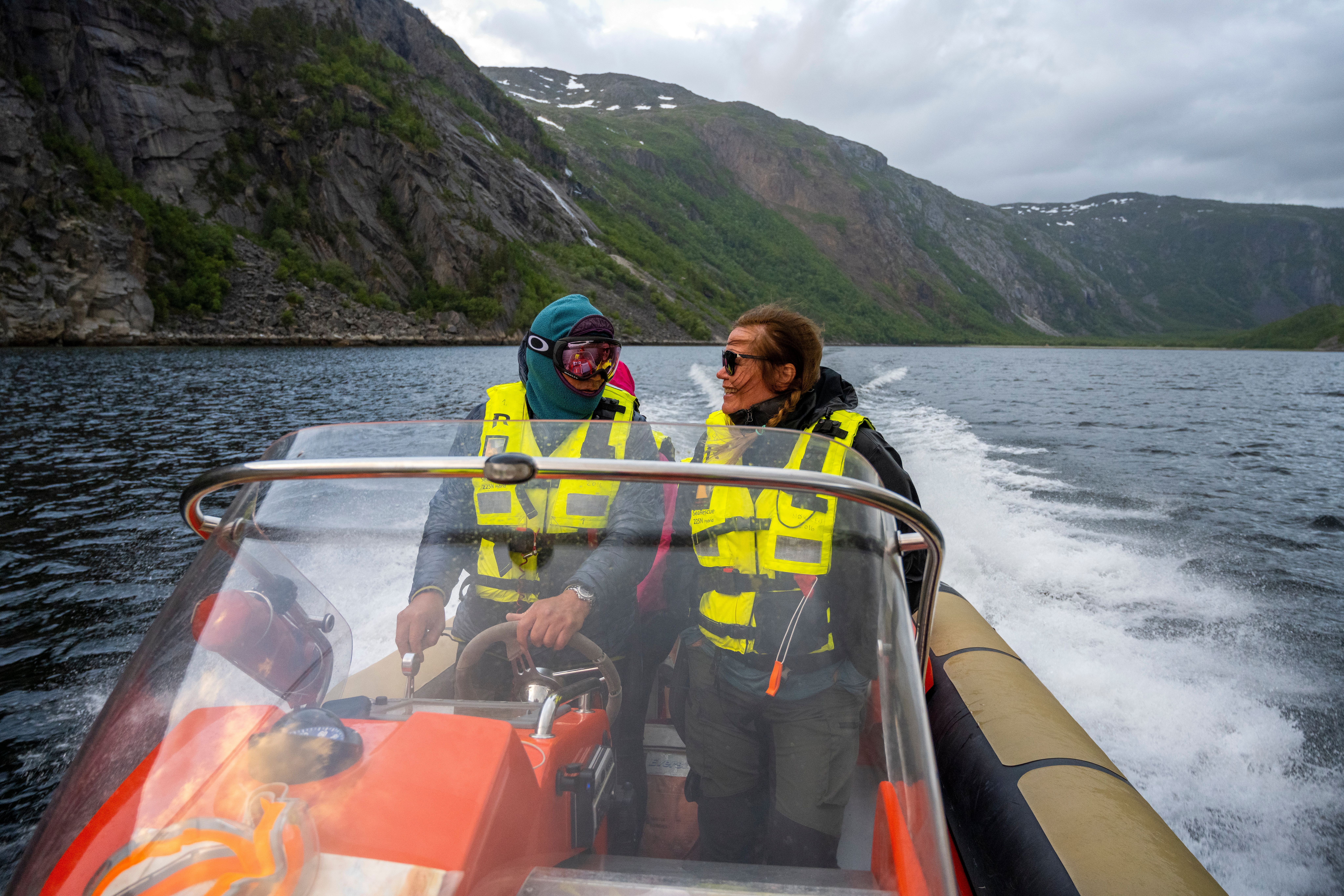 Two people on a Rib boat from Rombaksbotn to Narvik
