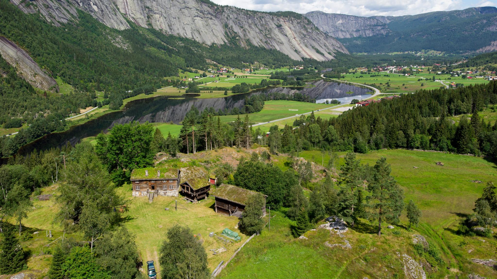 Panoramautsikt over Valle i Setesdal på Sørlandet.