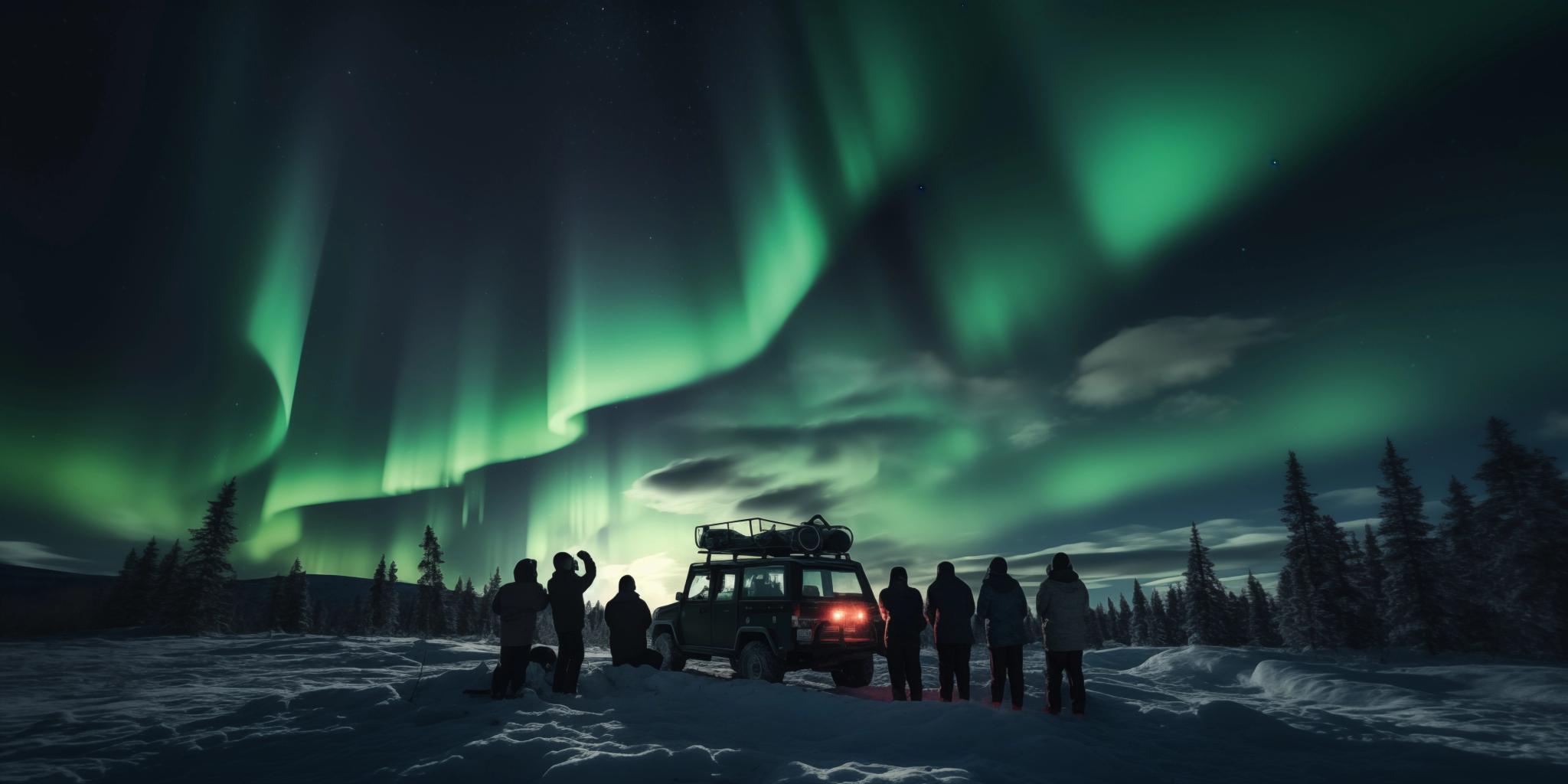 A groupe of people watching the northern lights in Tromsø.