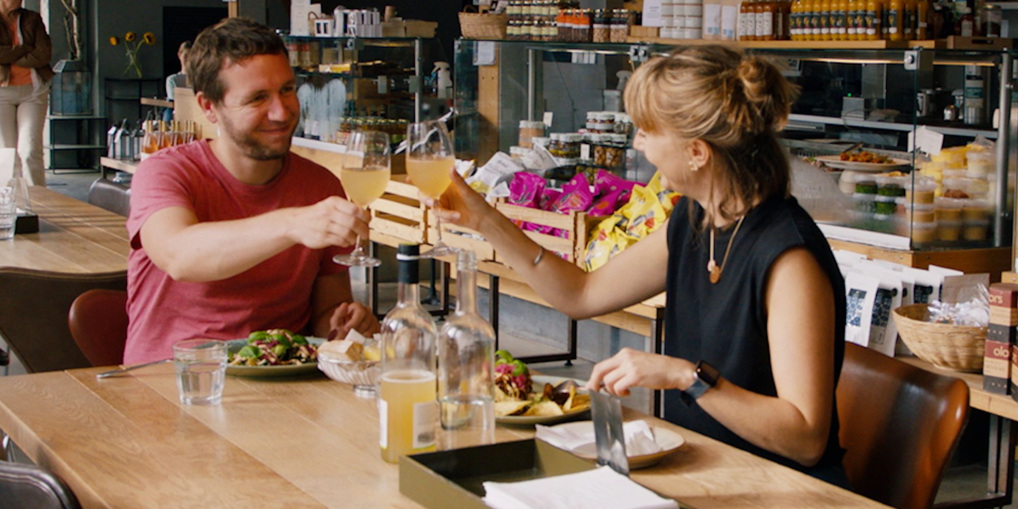 A couple toasting at restaurant in Stavanger