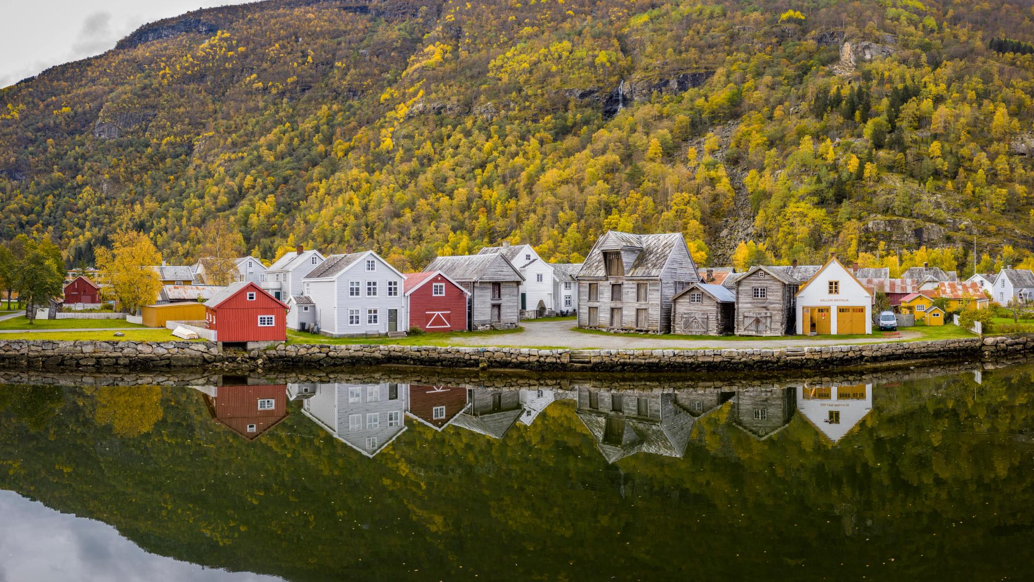 Old small town Lærdalsøyri in Sogn, Fjord Norway