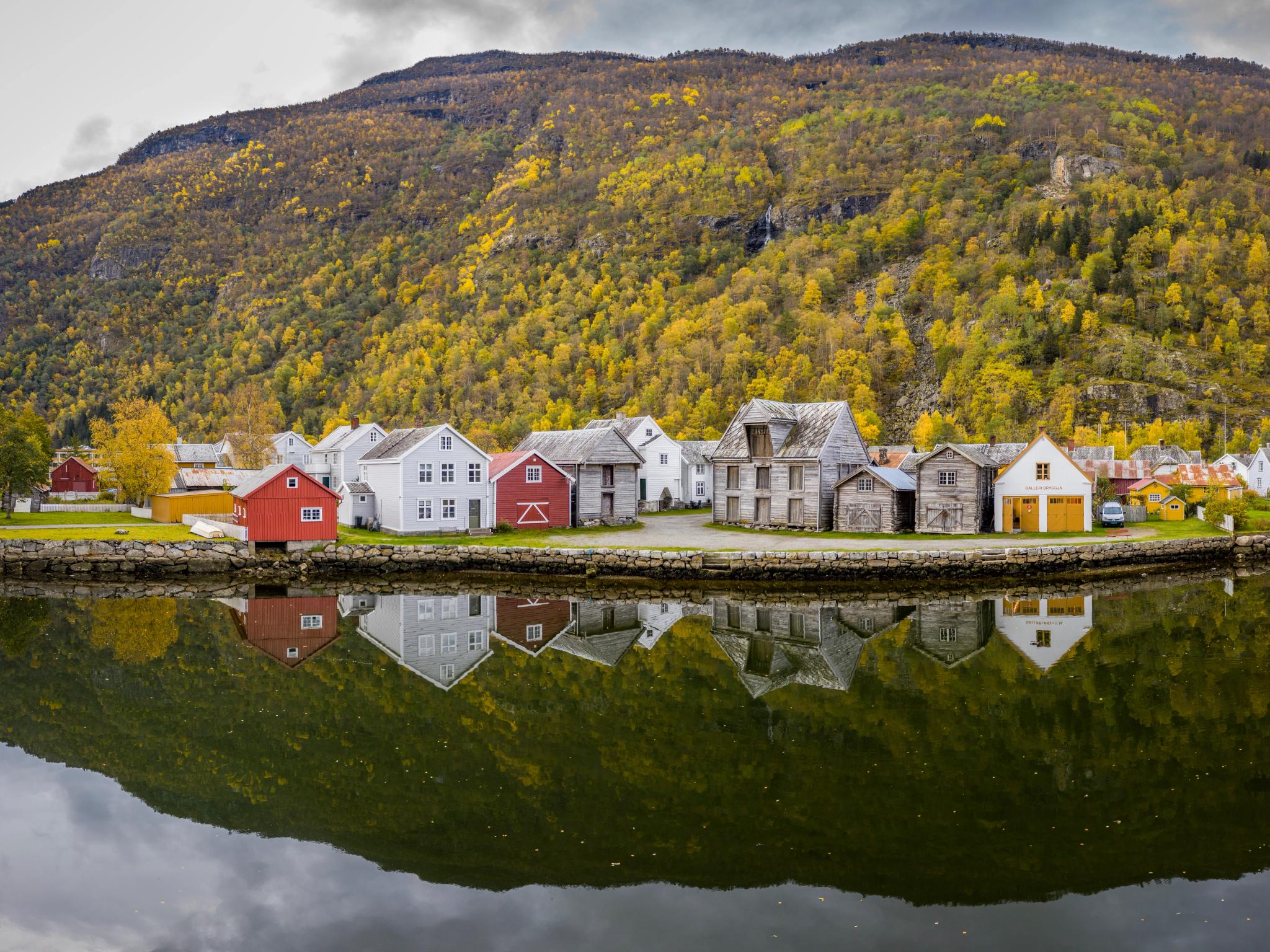 Old small town Lærdalsøyri in Sogn, Fjord Norway