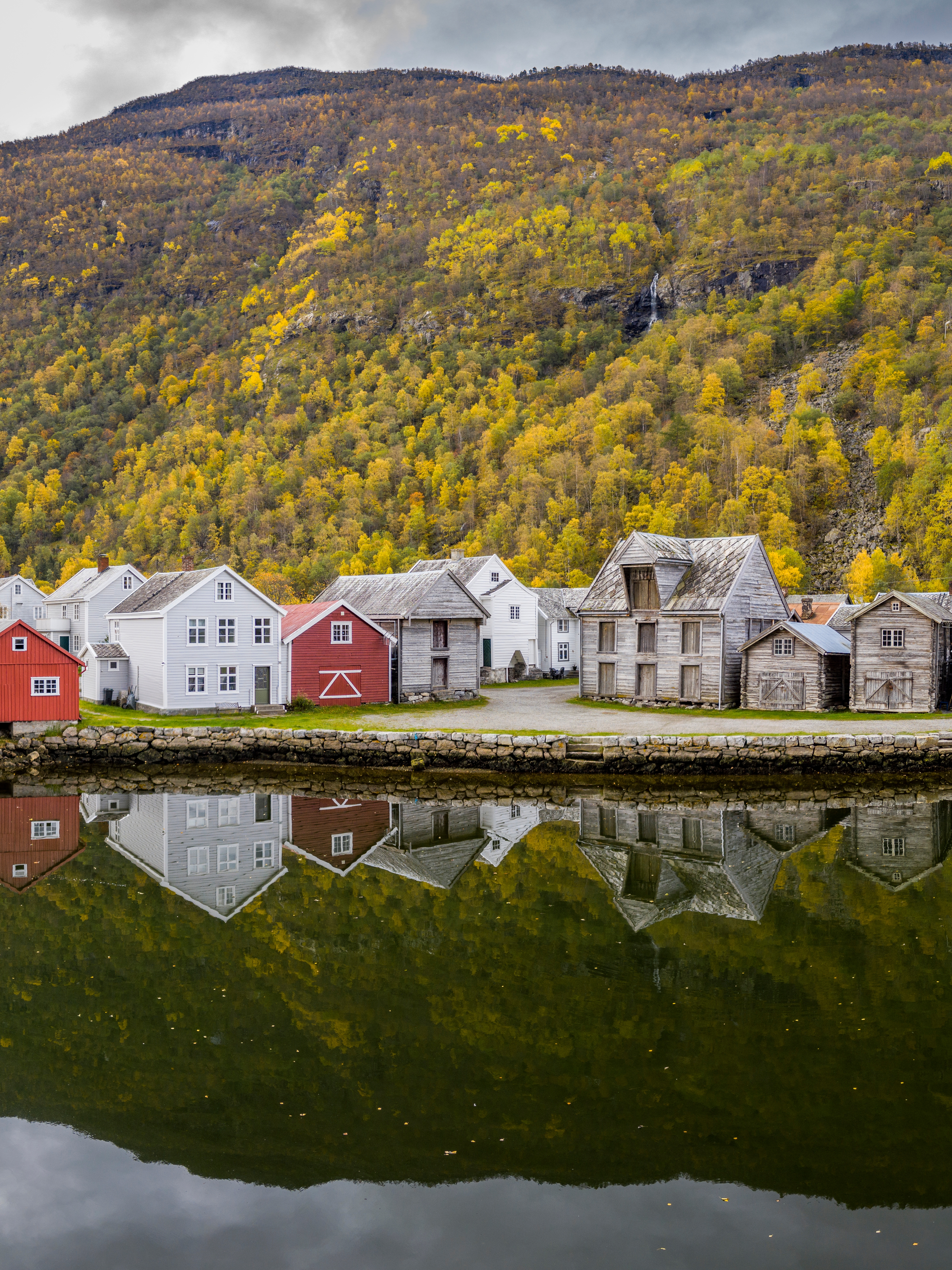 Old small town Lærdalsøyri in Sogn, Fjord Norway