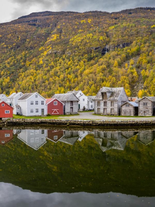 Old small town Lærdalsøyri in Sogn, Fjord Norway