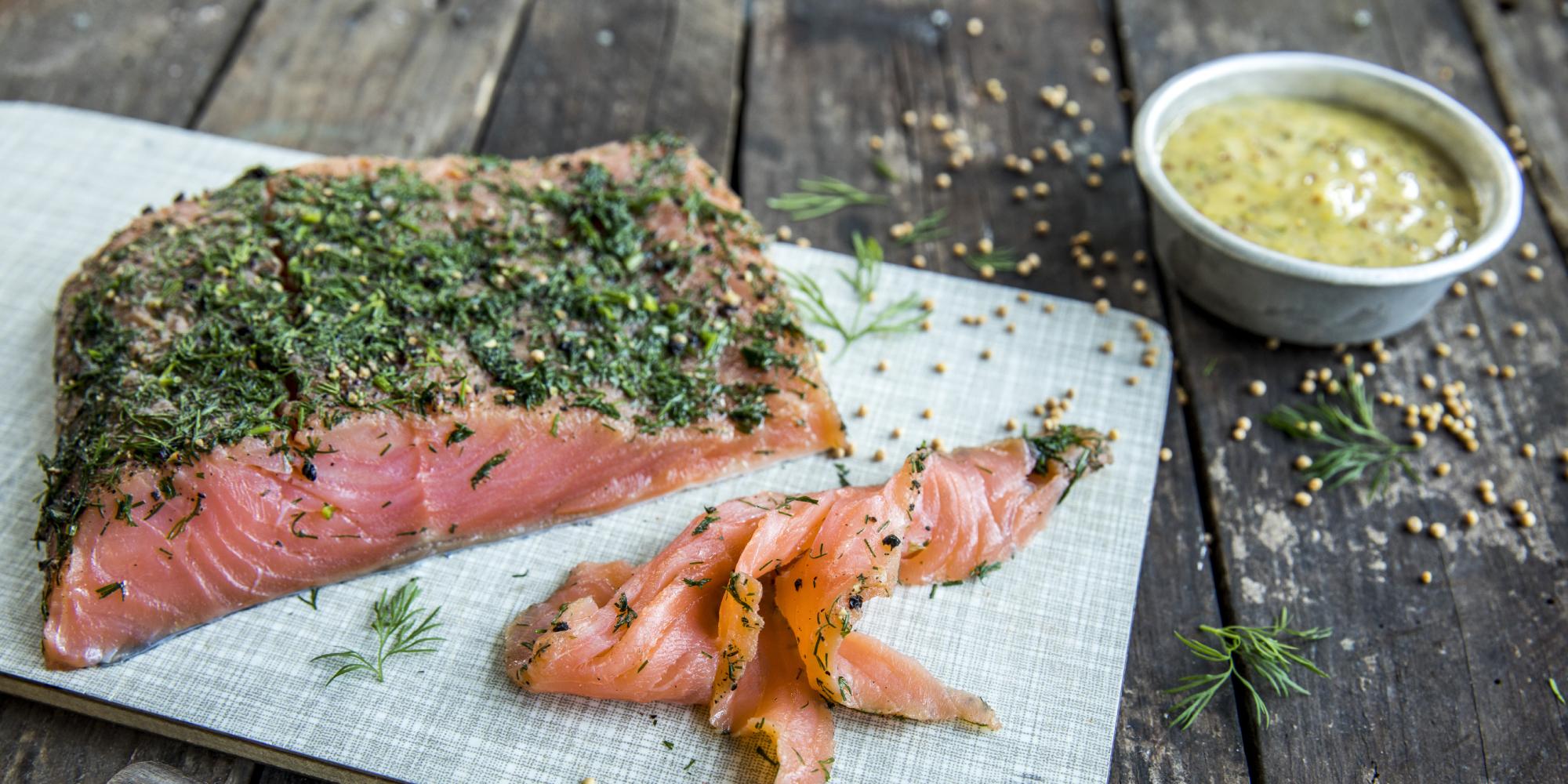 A plate with Norwegian gravlaks, cured salmon