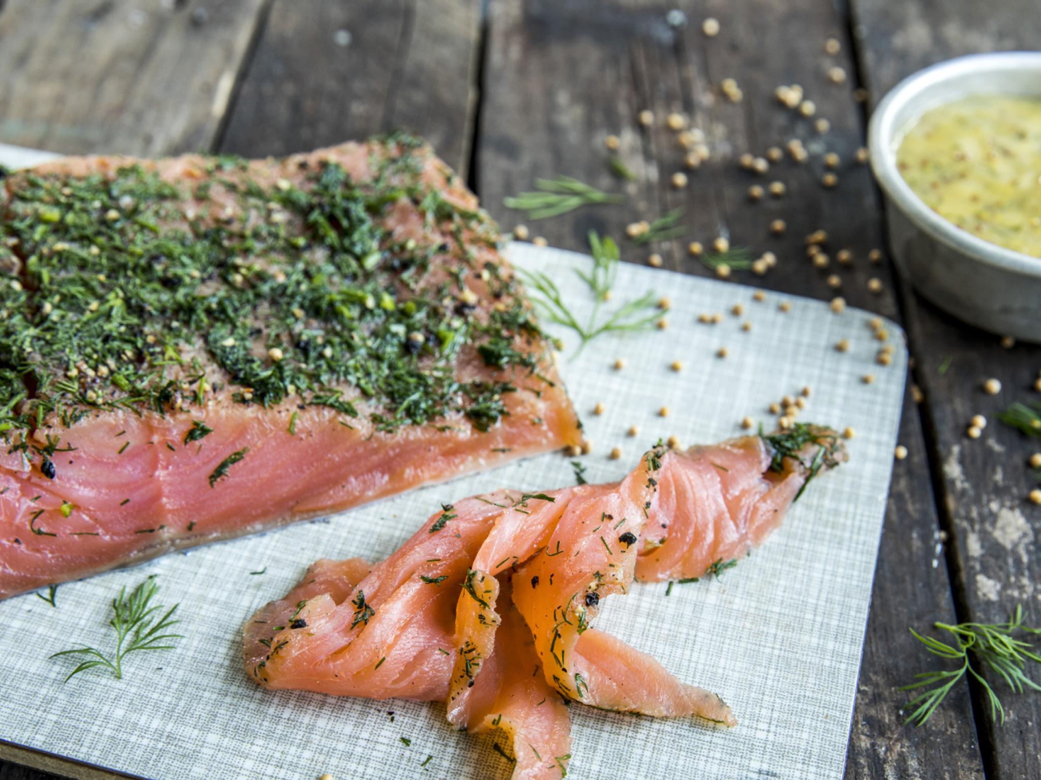A plate with Norwegian gravlaks, cured salmon