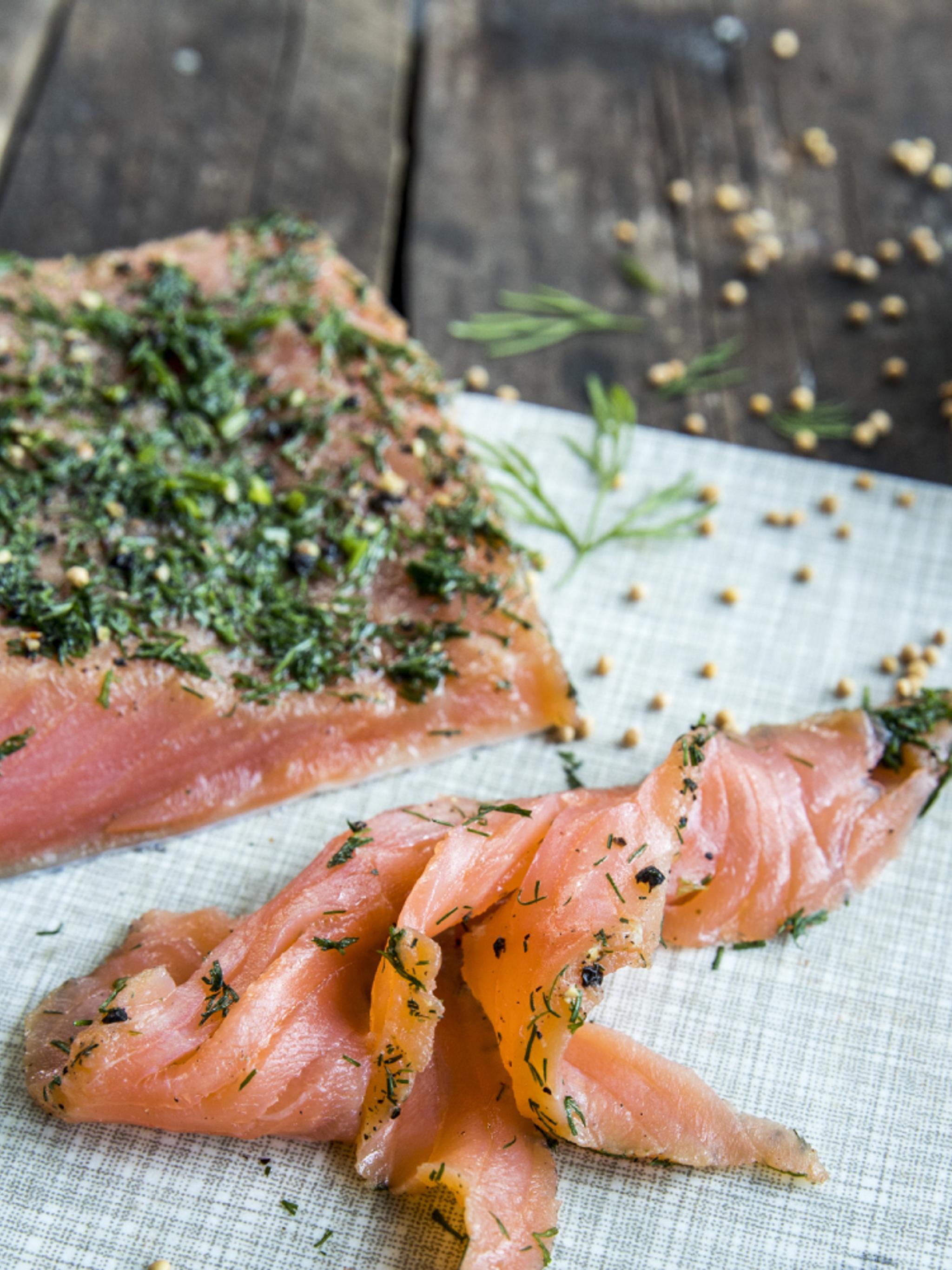 A plate with Norwegian gravlaks, cured salmon