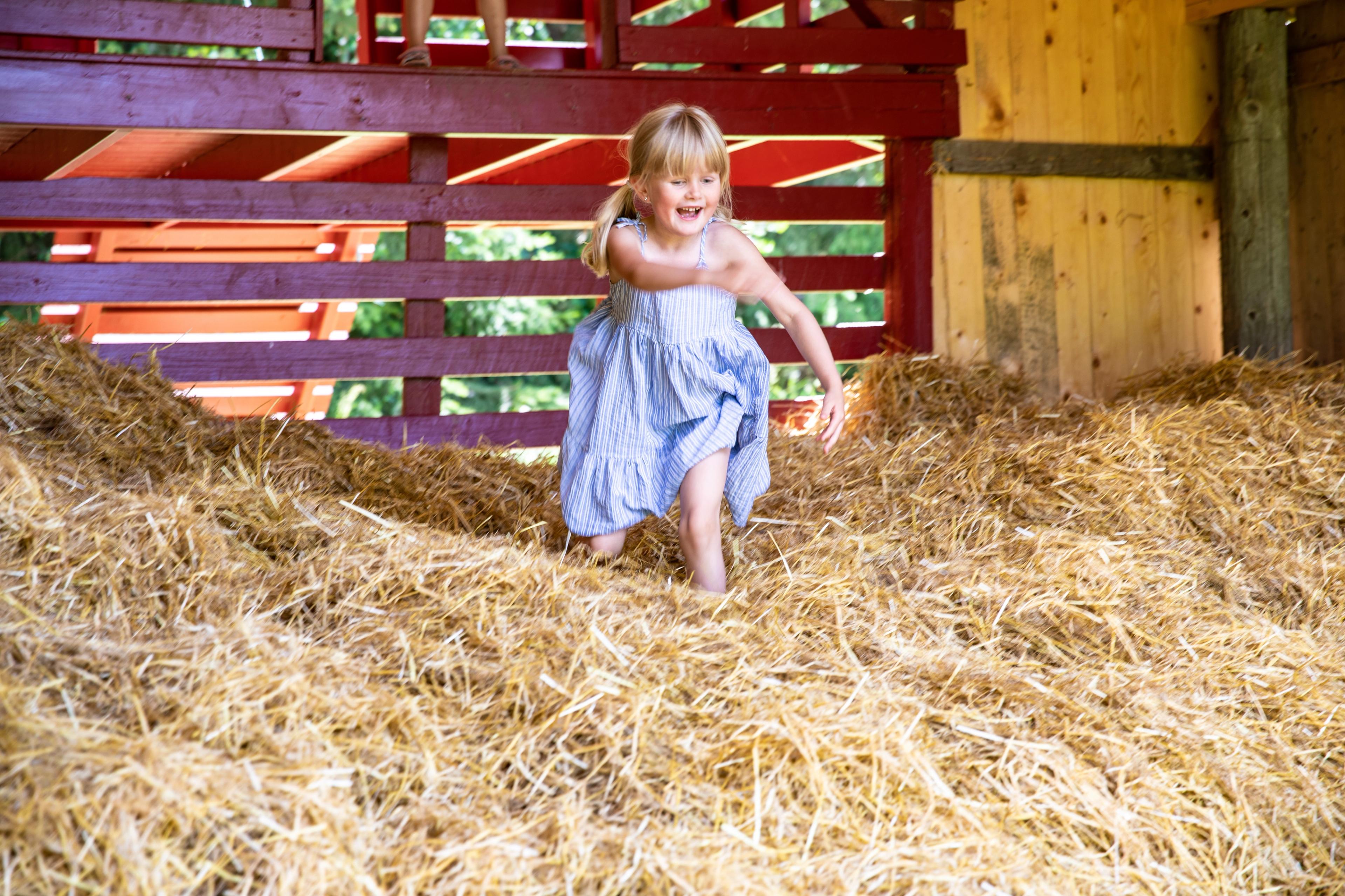 Flicka som leker i Snilsberg familjepark, Ringsaker, Østlandet