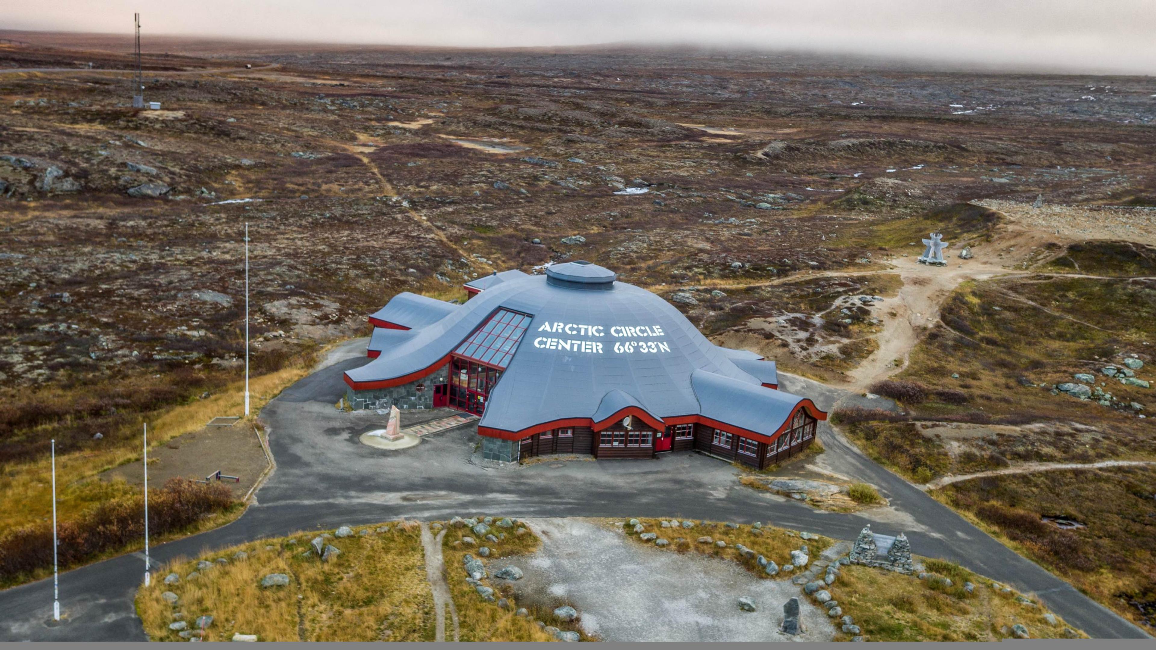 The Arctic Circle centre seen from above, Saltfjellet, Northern Norway.