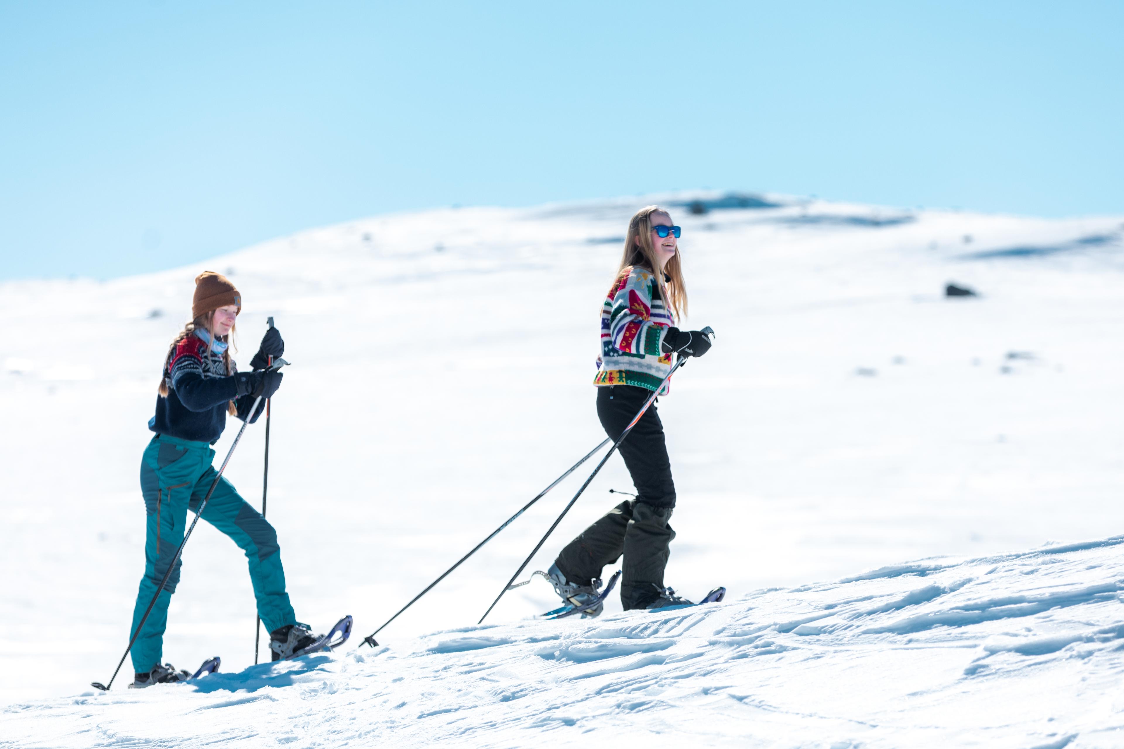 Two women snowshoeing in Geilo, Eastern Norway