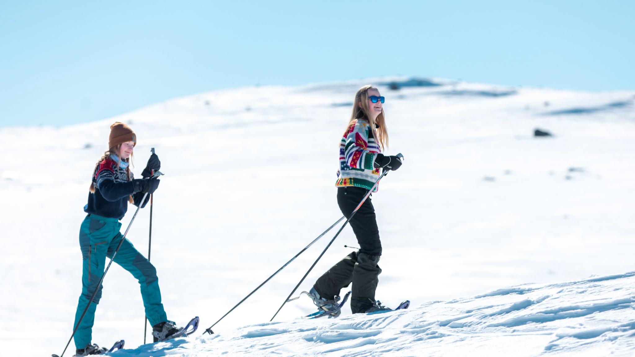Two women snowshoeing in Geilo, Eastern Norway