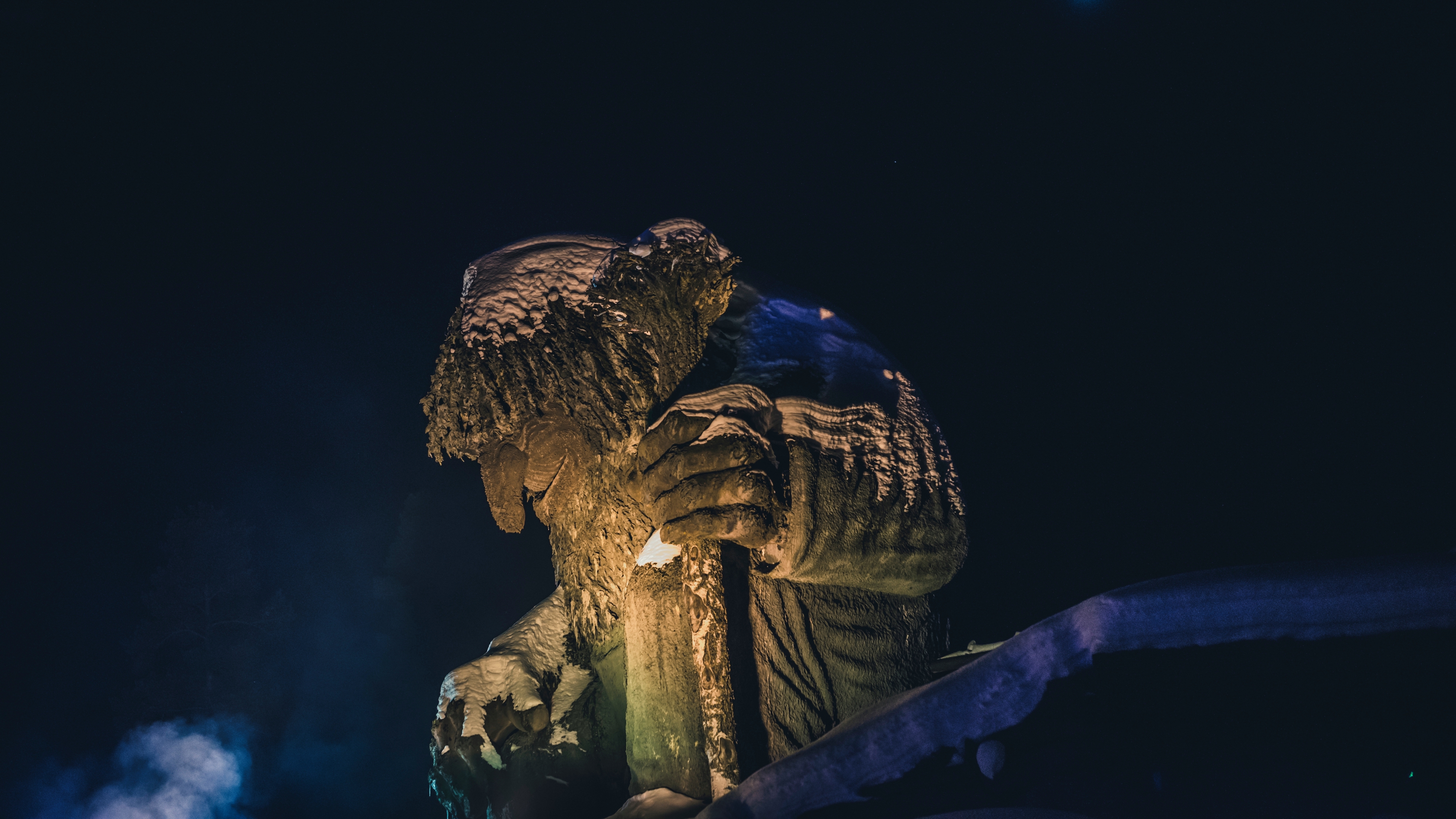 A troll at Hunderfossen fairytale park seen in the evening