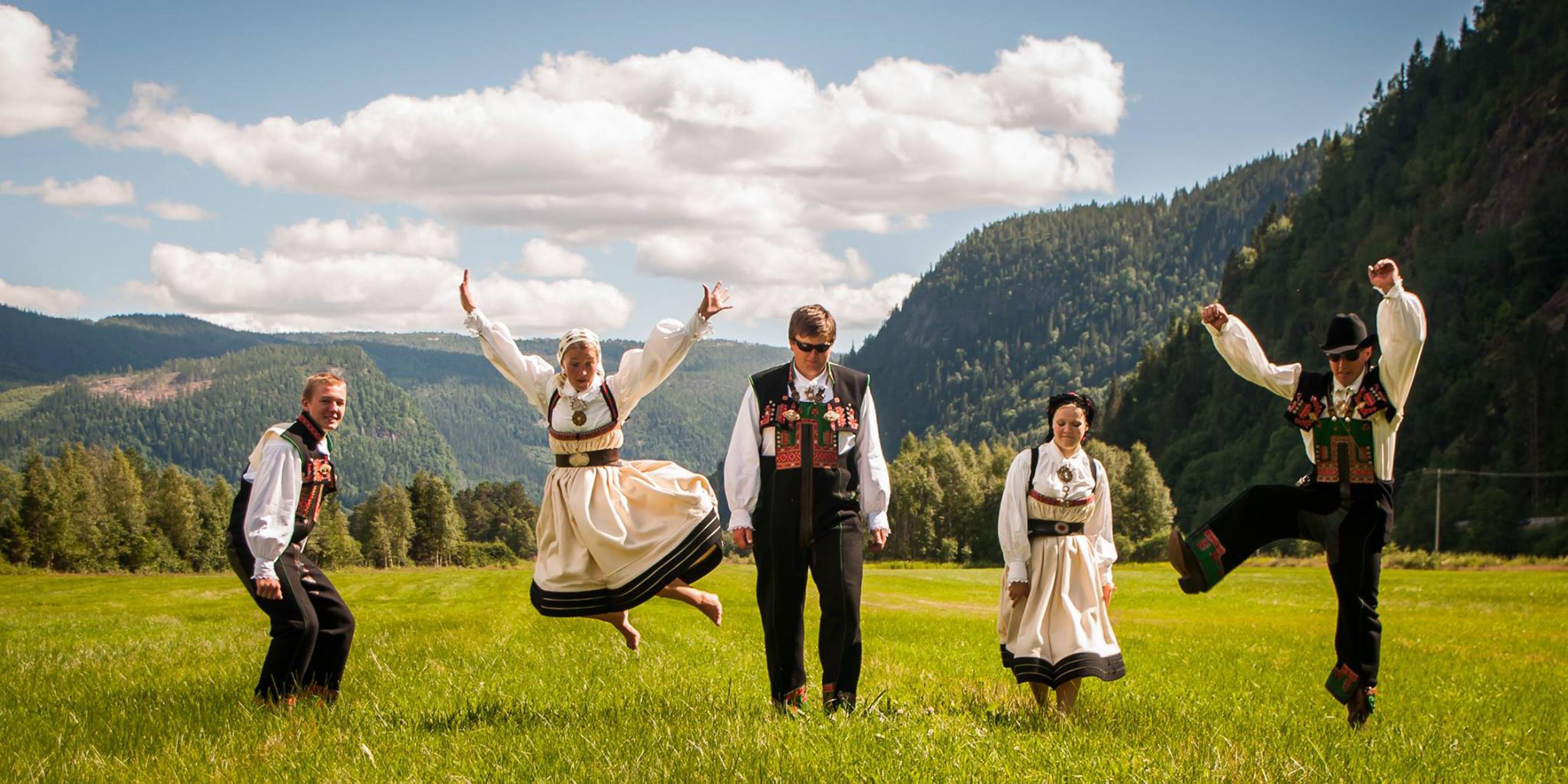 The folk music group Kulturpatrulja dancing in Setesdal, Southern Norway