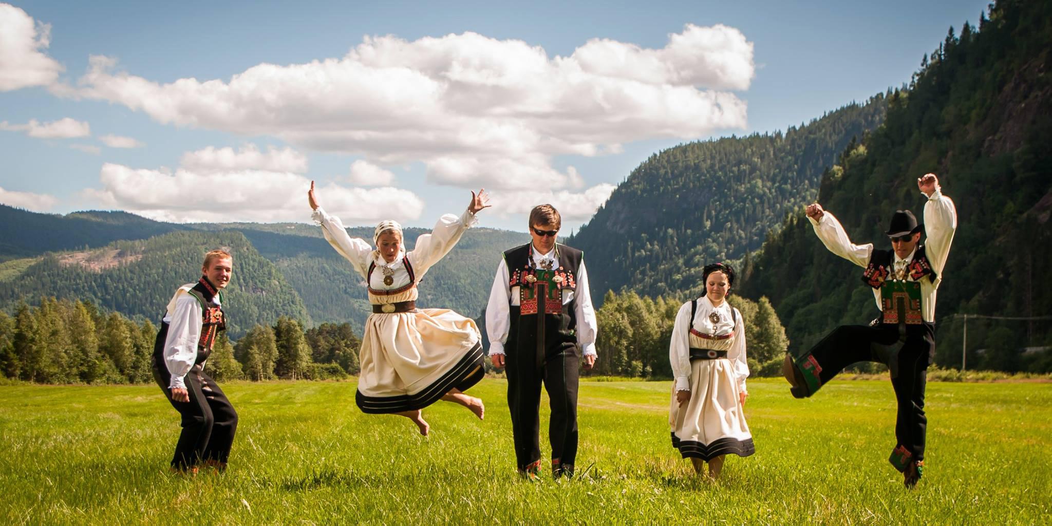 The folk music group Kulturpatrulja dancing in Setesdal, Southern Norway