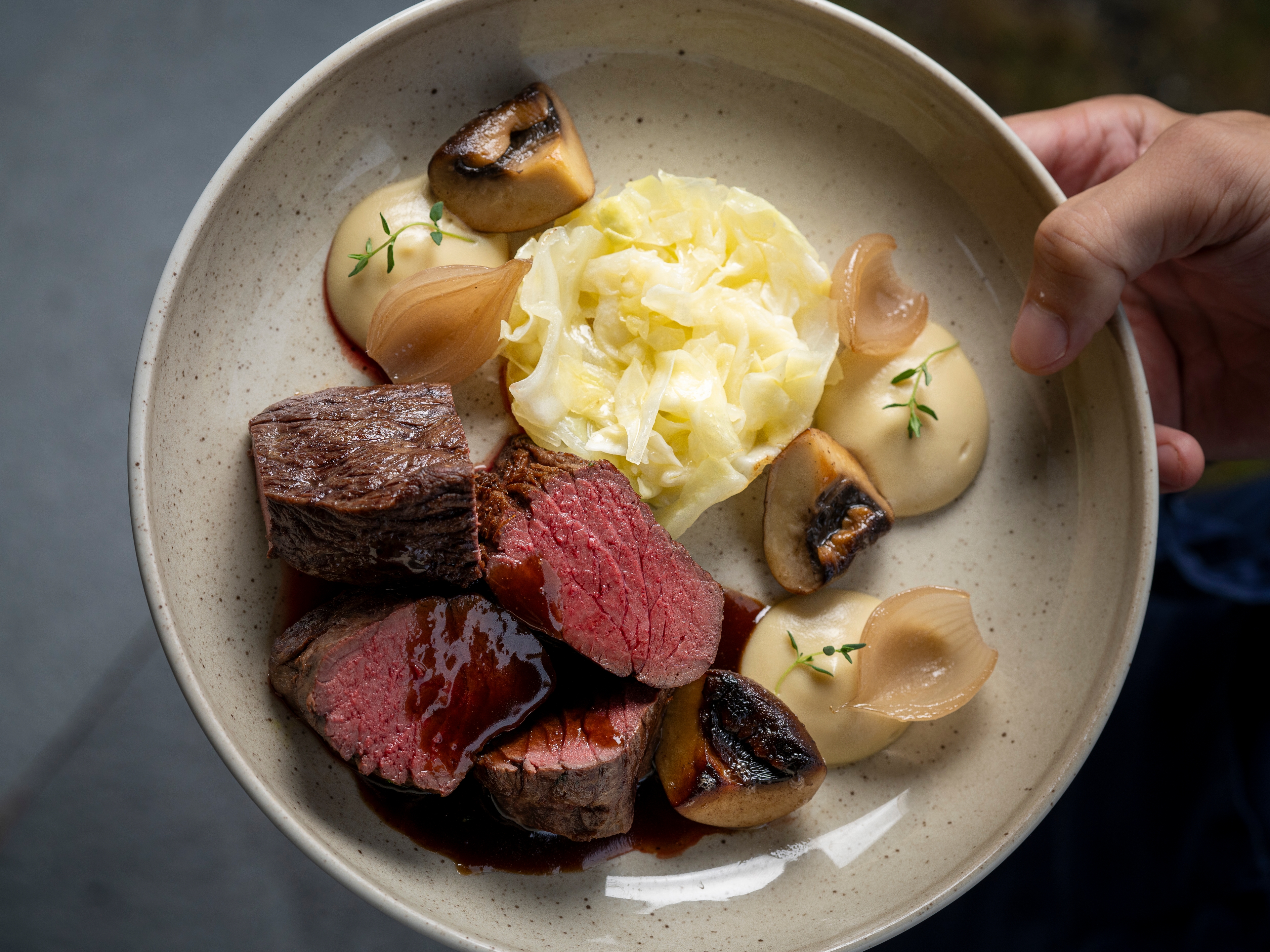 A reindeer meat dish with sides at Sorrisniva in Alta