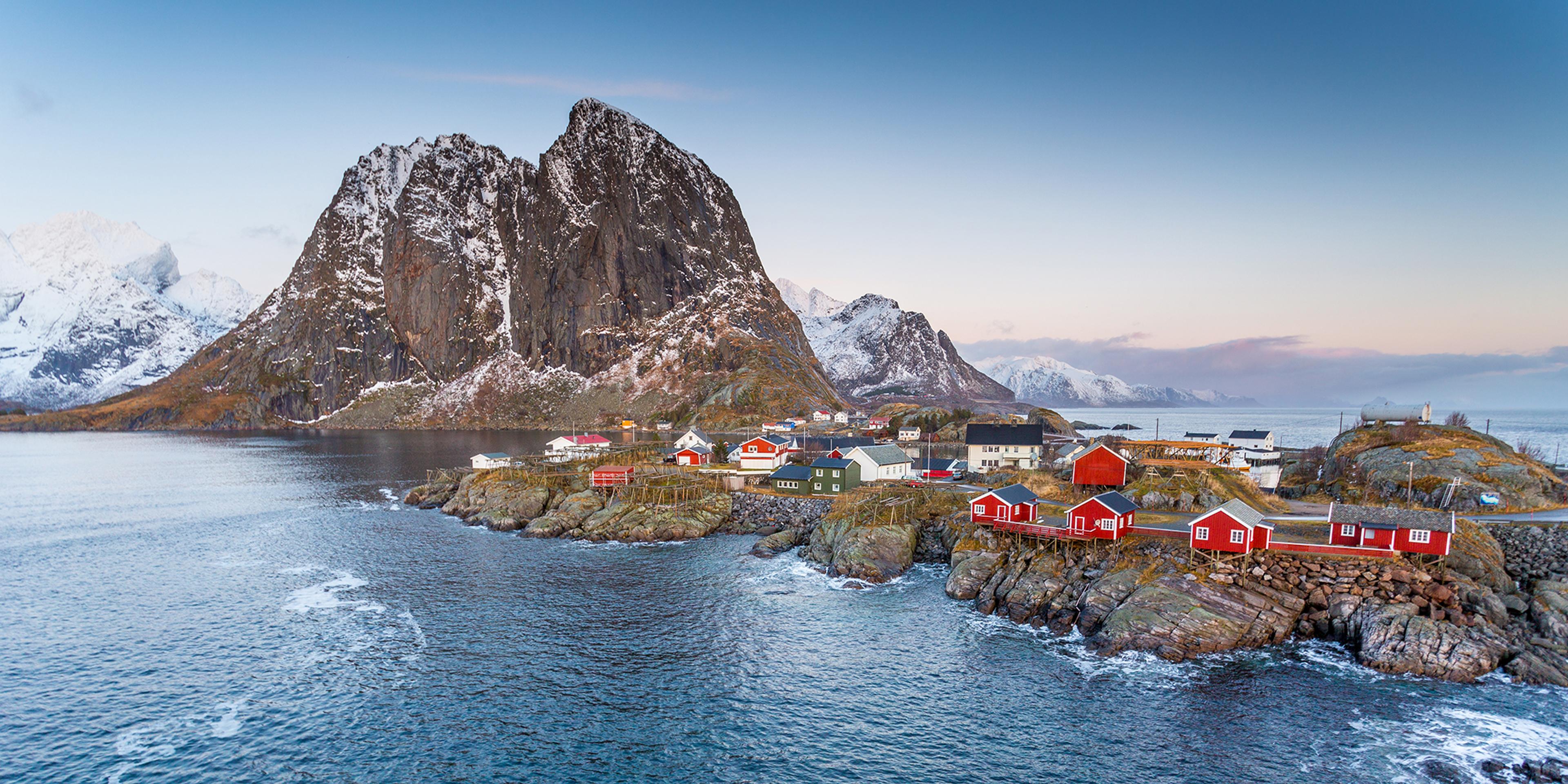 The fishing village Hamnøy in Lofoten in winter, Northern Norway