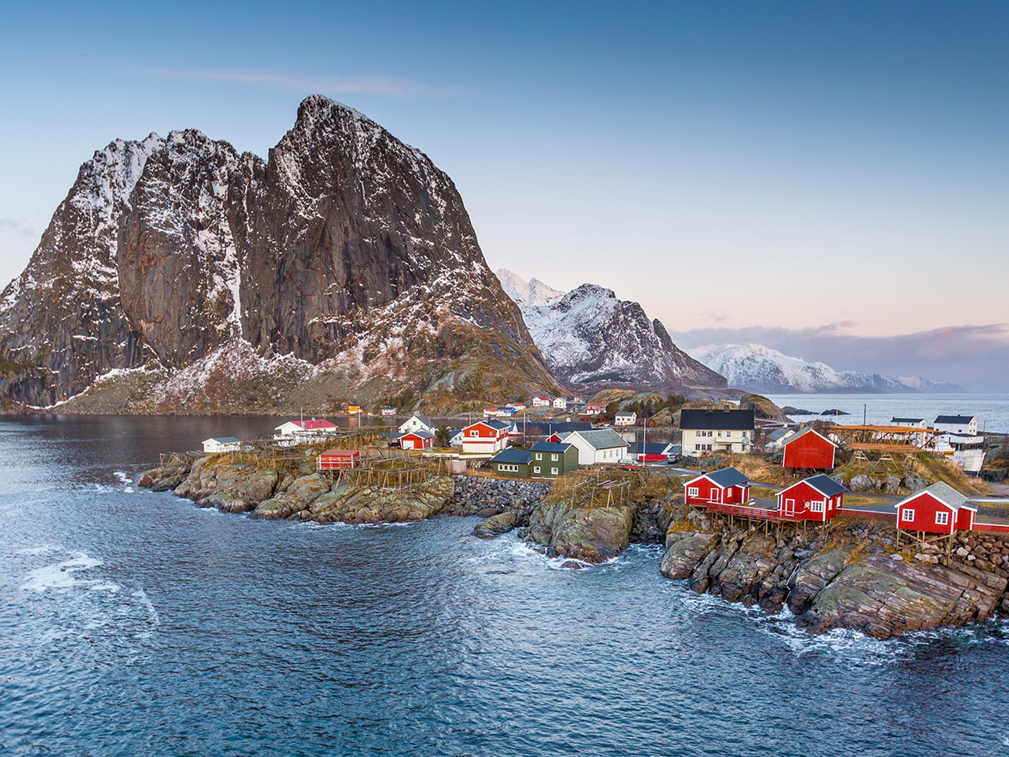 The fishing village Hamnøy in Lofoten in winter, Northern Norway