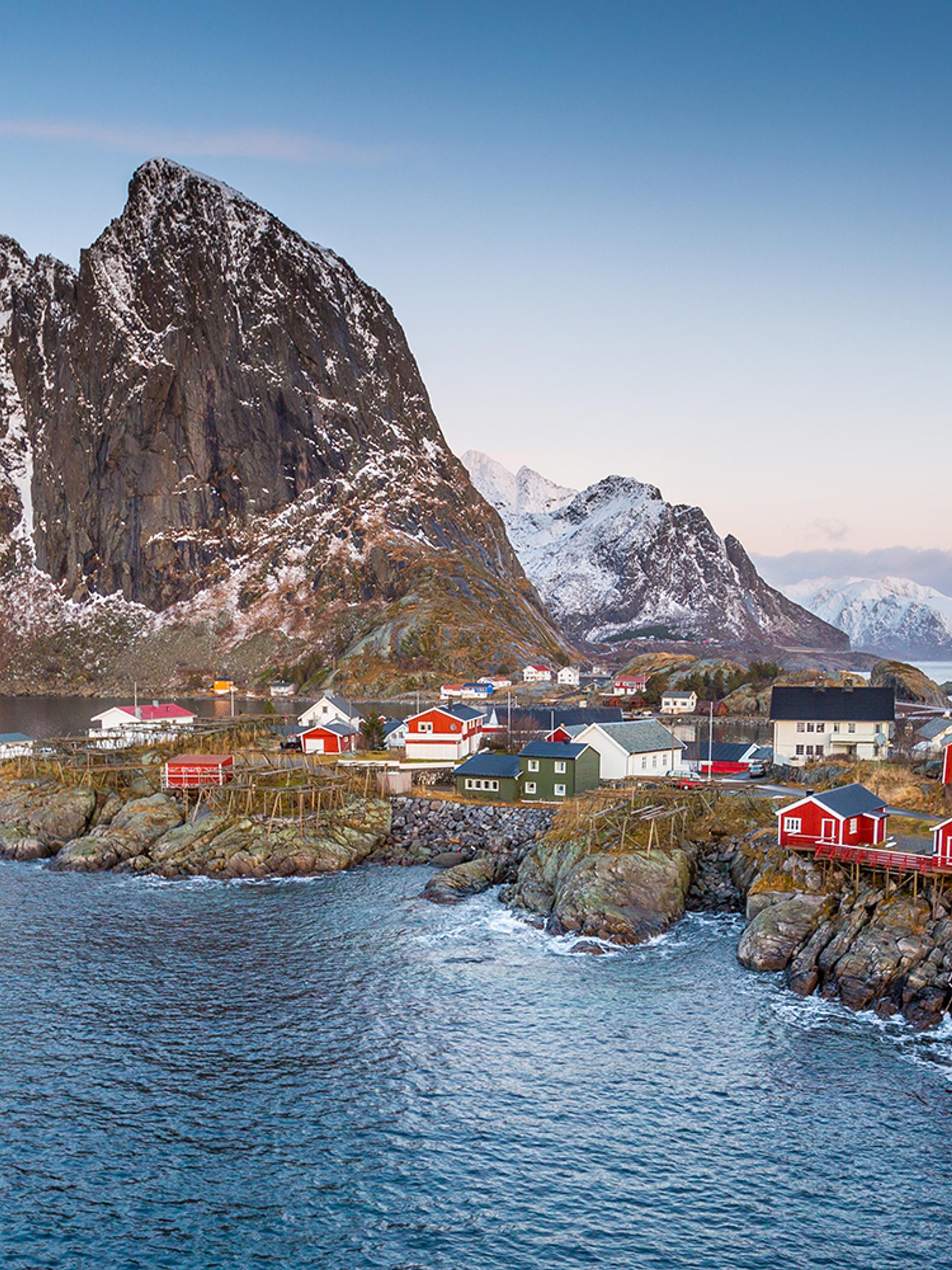 The fishing village Hamnøy in Lofoten in winter, Northern Norway