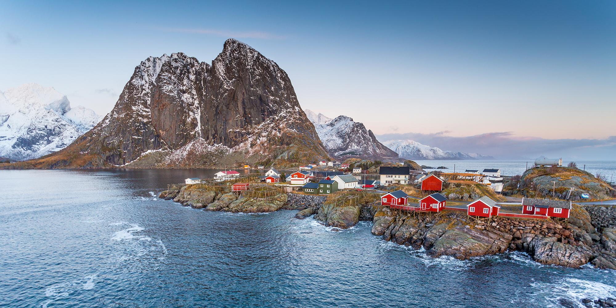 The fishing village Hamnøy in Lofoten in winter, Northern Norway