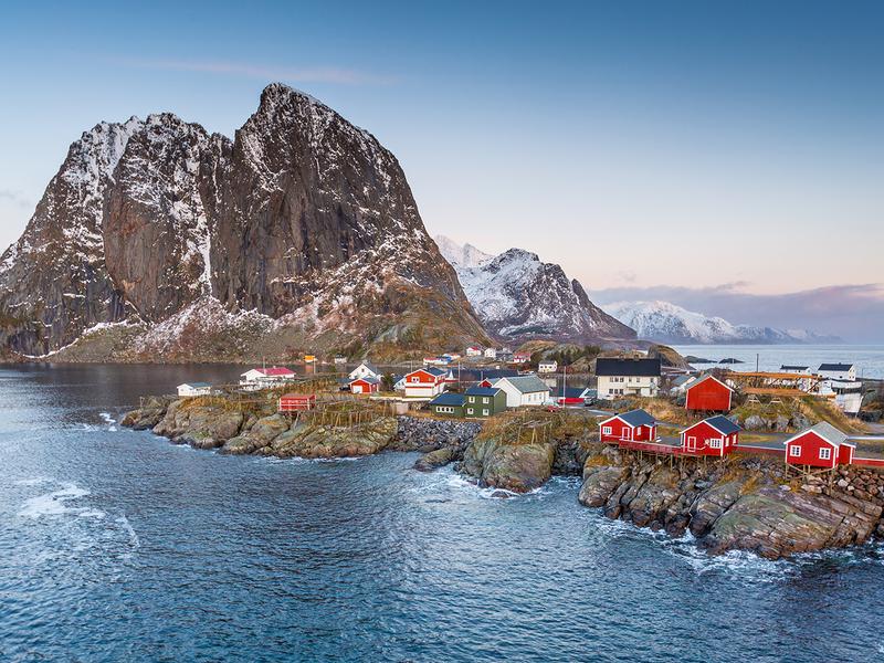 The fishing village Hamnøy in Lofoten in winter, Northern Norway