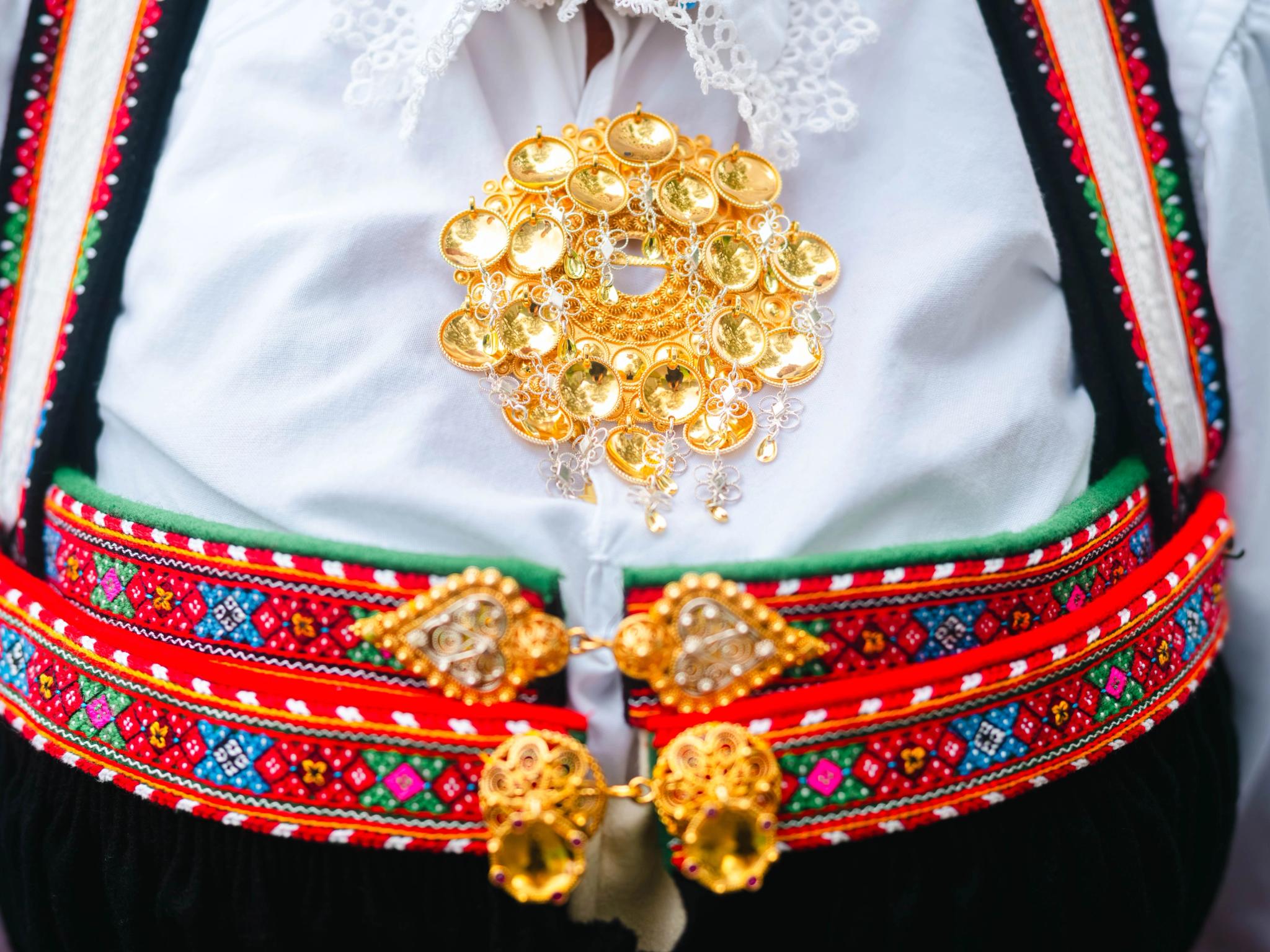 Sølje (traditional Norwegian bunad brooch) on a Setesdal women’s bunad