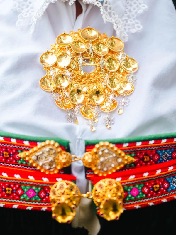Sølje (traditional Norwegian bunad brooch) on a Setesdal women’s bunad