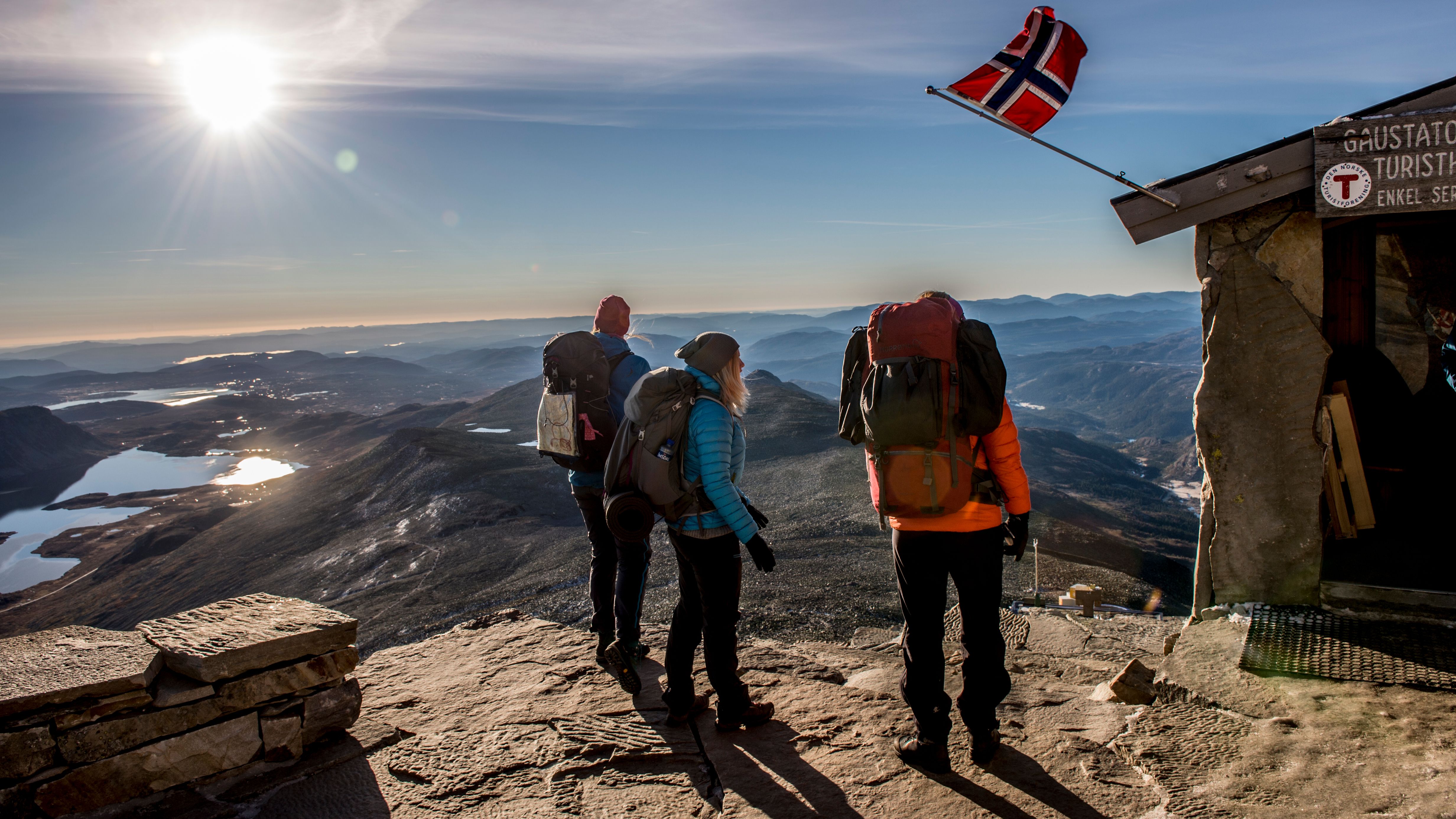 People standing at the top of Mount Gaustatoppen near Rjukan in Telemark, Eastern Norway