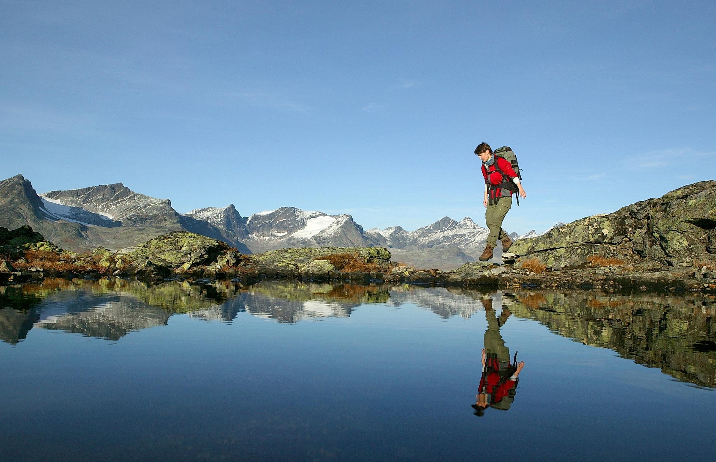 Woman walking Besseggen in Valdres