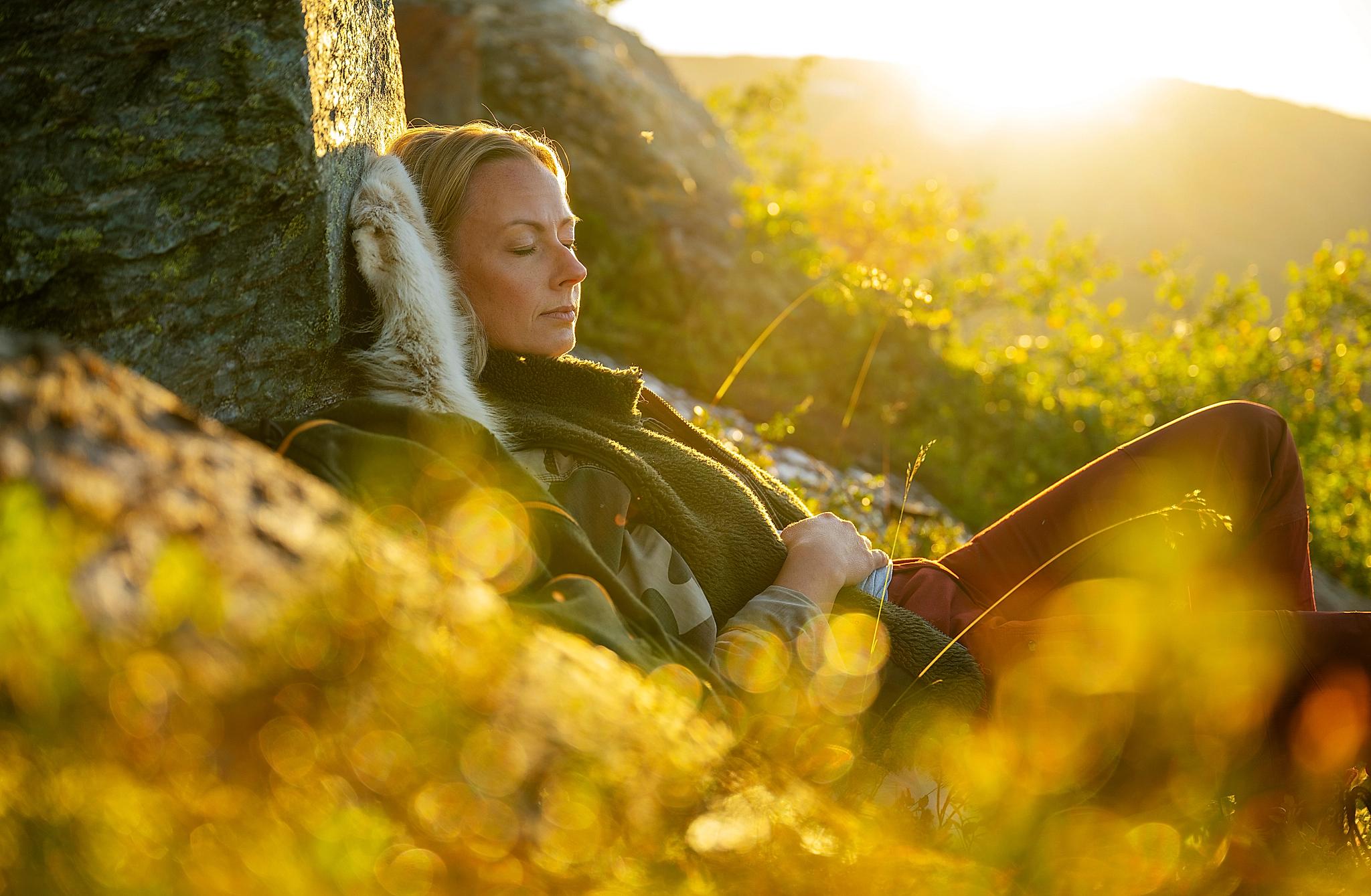 Woman sleeping in the nature in Namdalen, Northern Norway