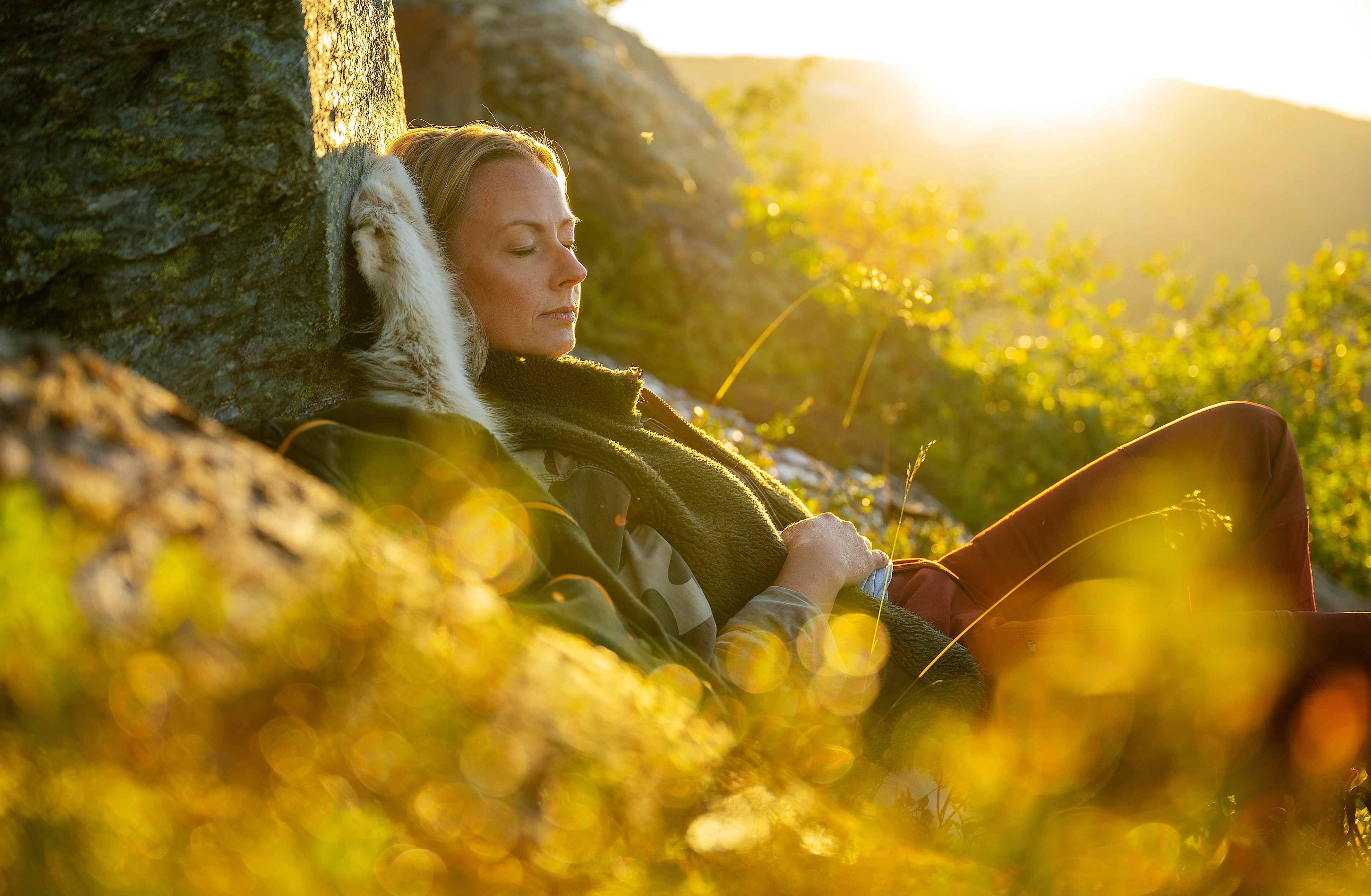 Woman sleeping in the nature in Namdalen, Northern Norway