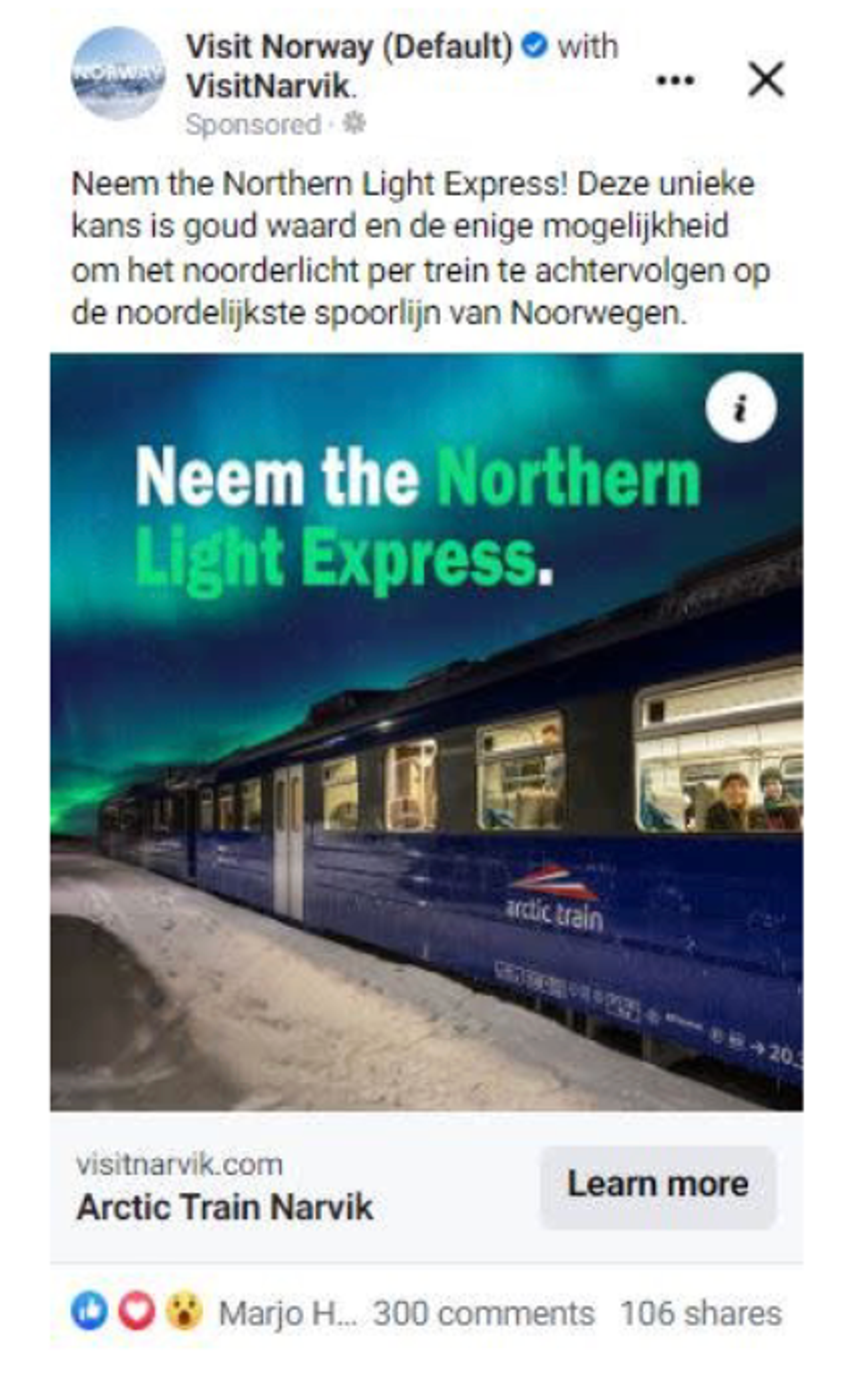 Eksempel på bildeannonse på Facebook.