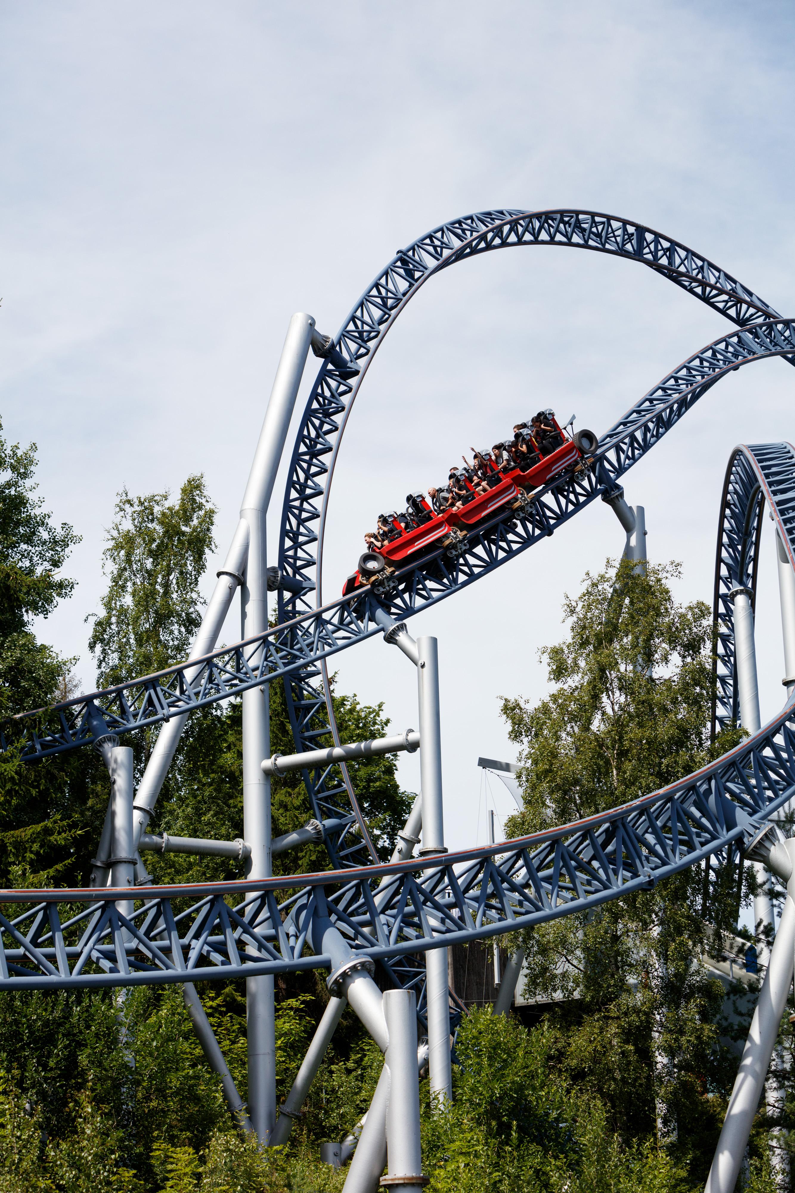 Roller coaster at TusenFryd theme park, Vinterbro, Eastern Norway