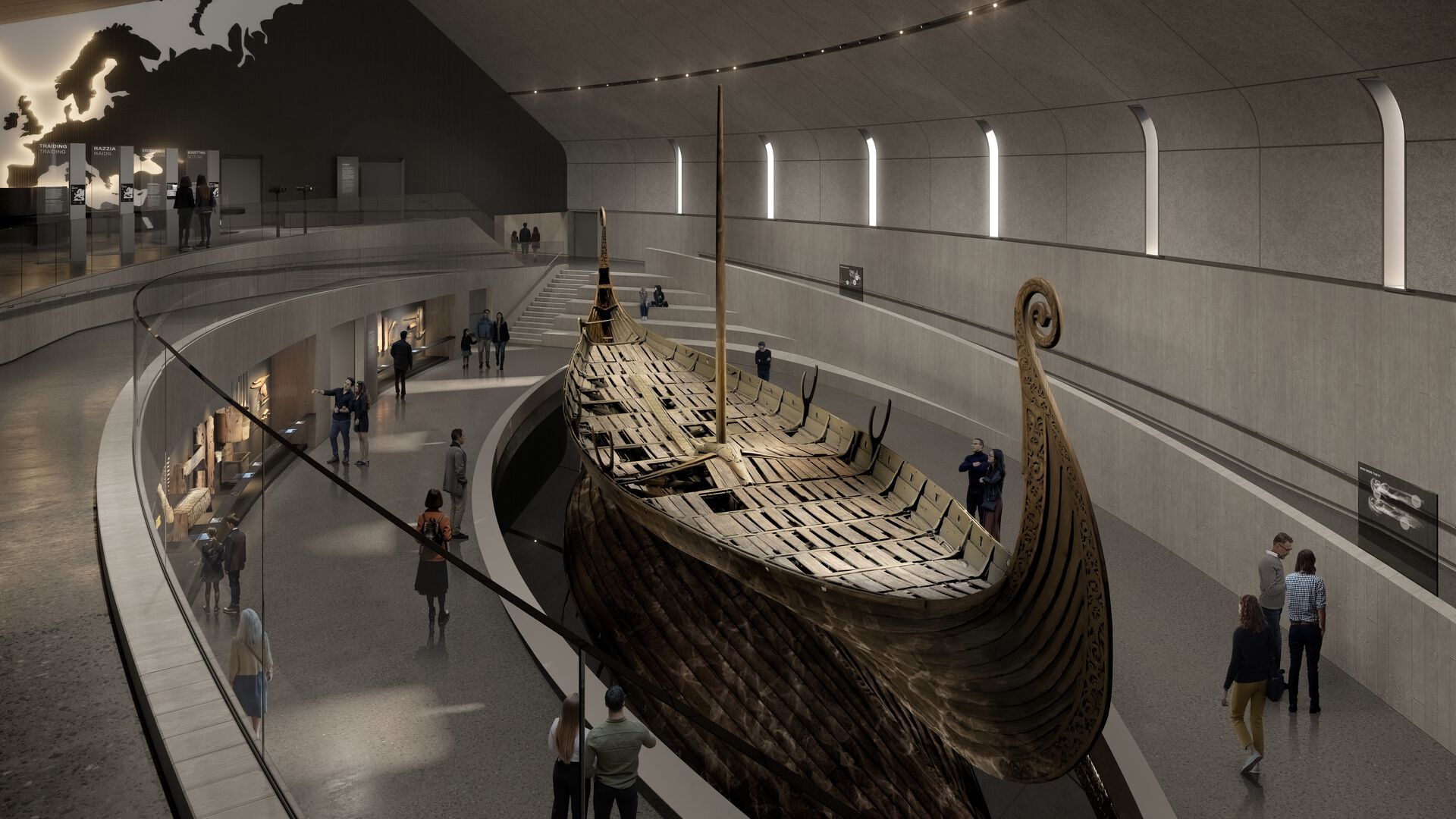 An old viking ship on display in a museum