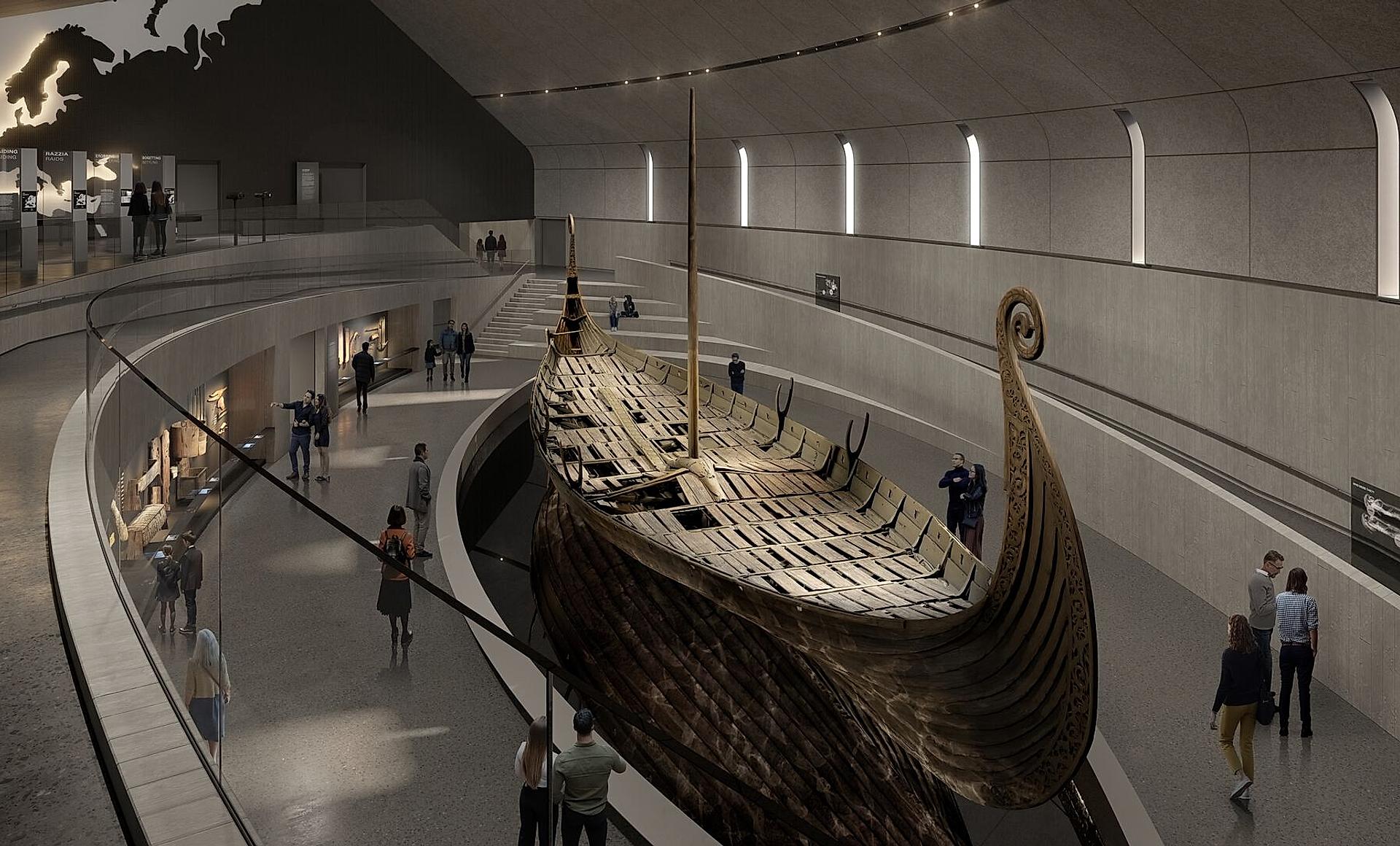 An old viking ship on display in a museum