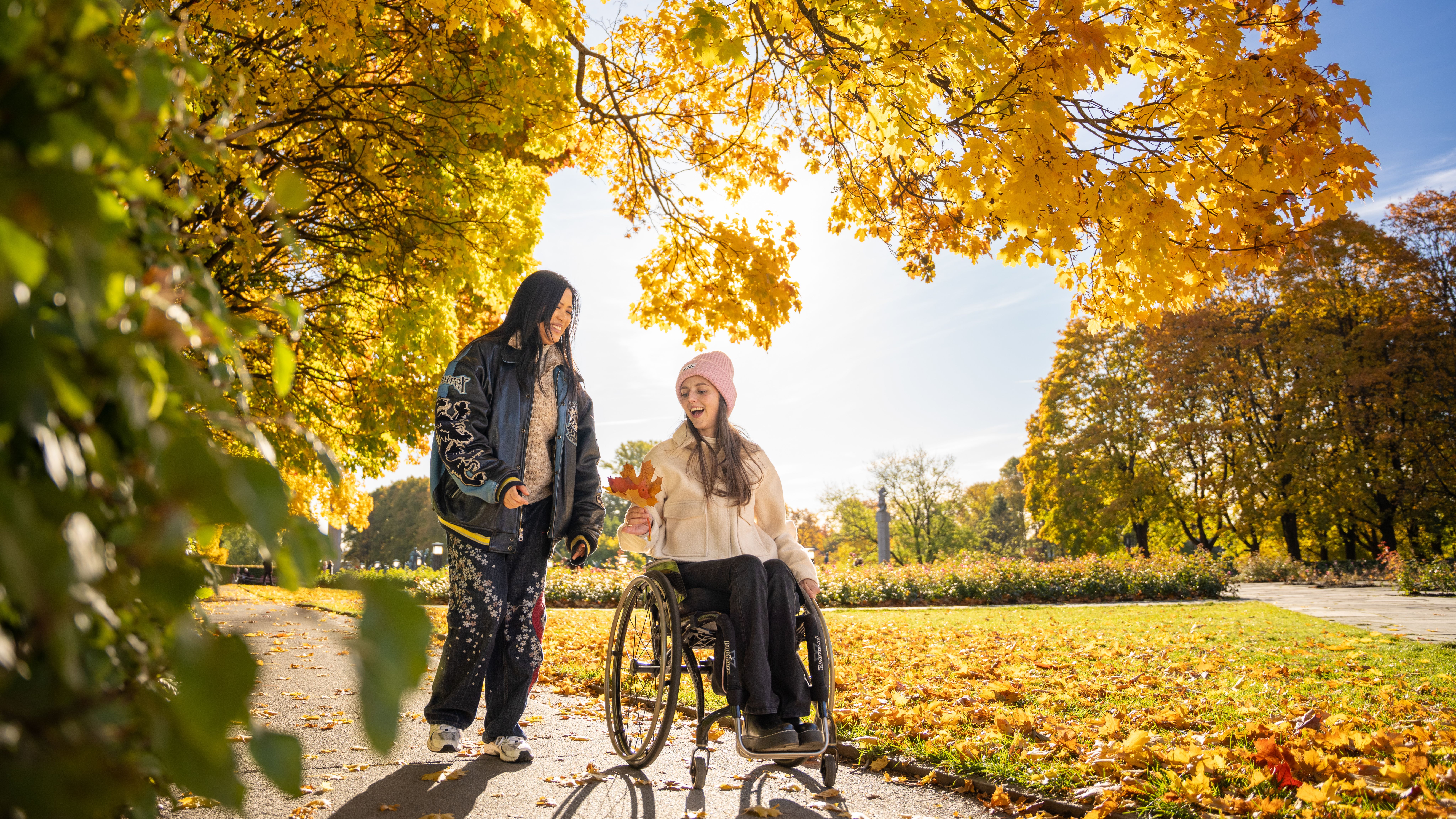 Two women in Vigelandsparken at Frogner in Oslo, Eastern Norway