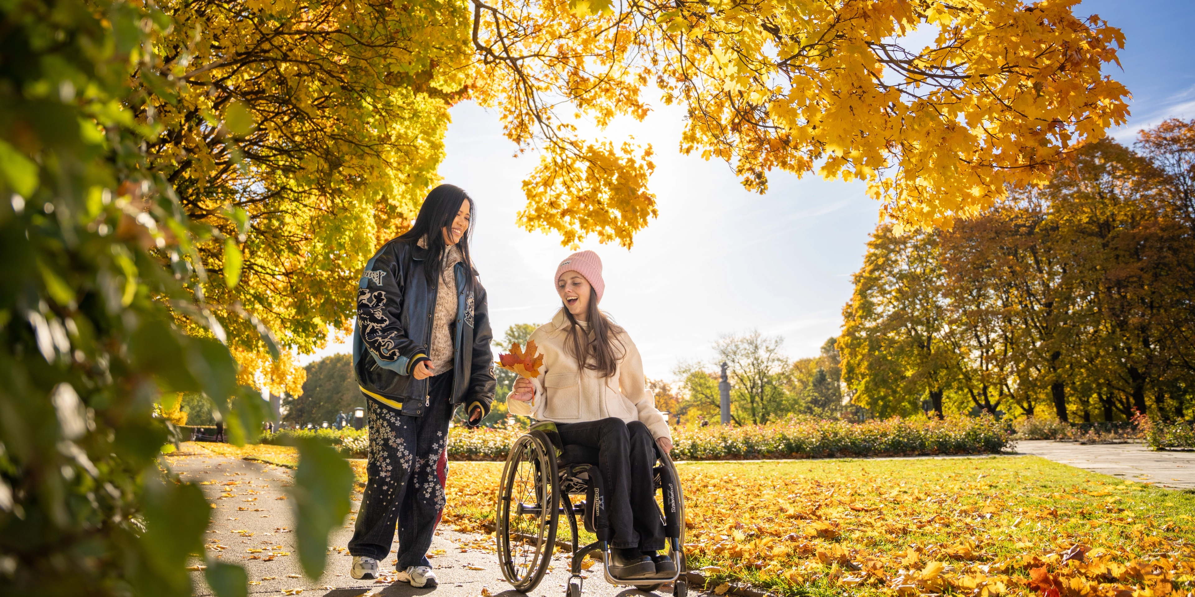 Two women in Vigelandsparken at Frogner in Oslo, Eastern Norway