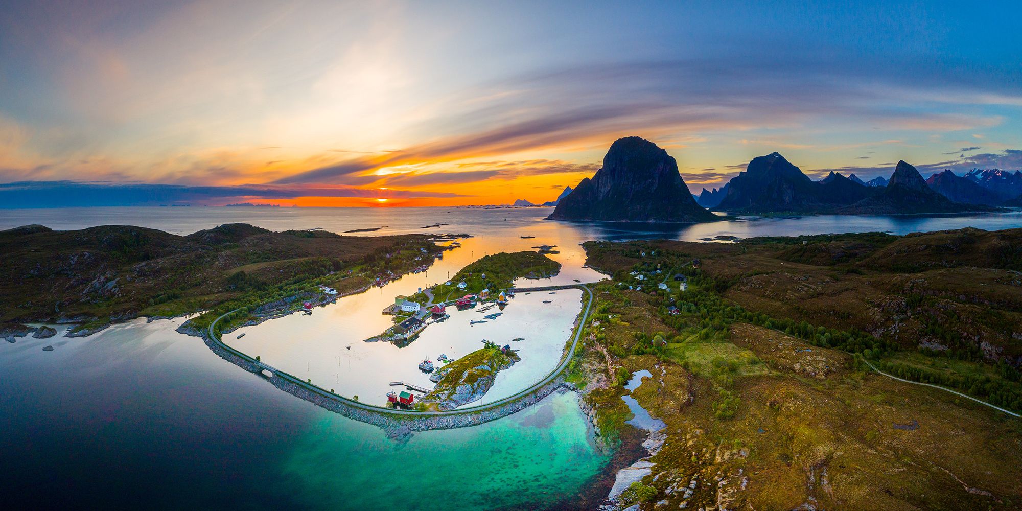 Aerial view of the island Støtt on the Helgeland coast in Northern Norway