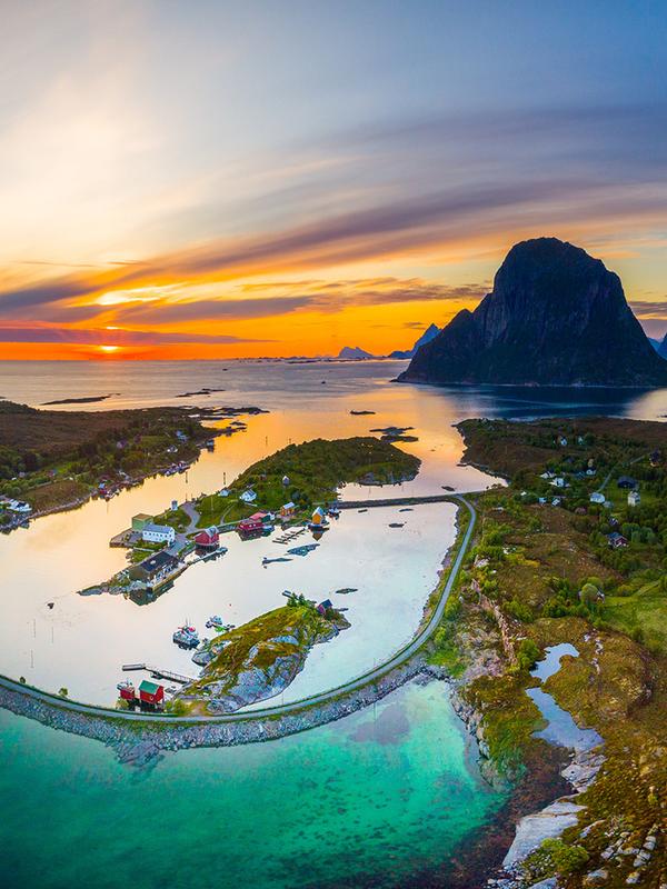 Aerial view of the island Støtt on the Helgeland coast in Northern Norway