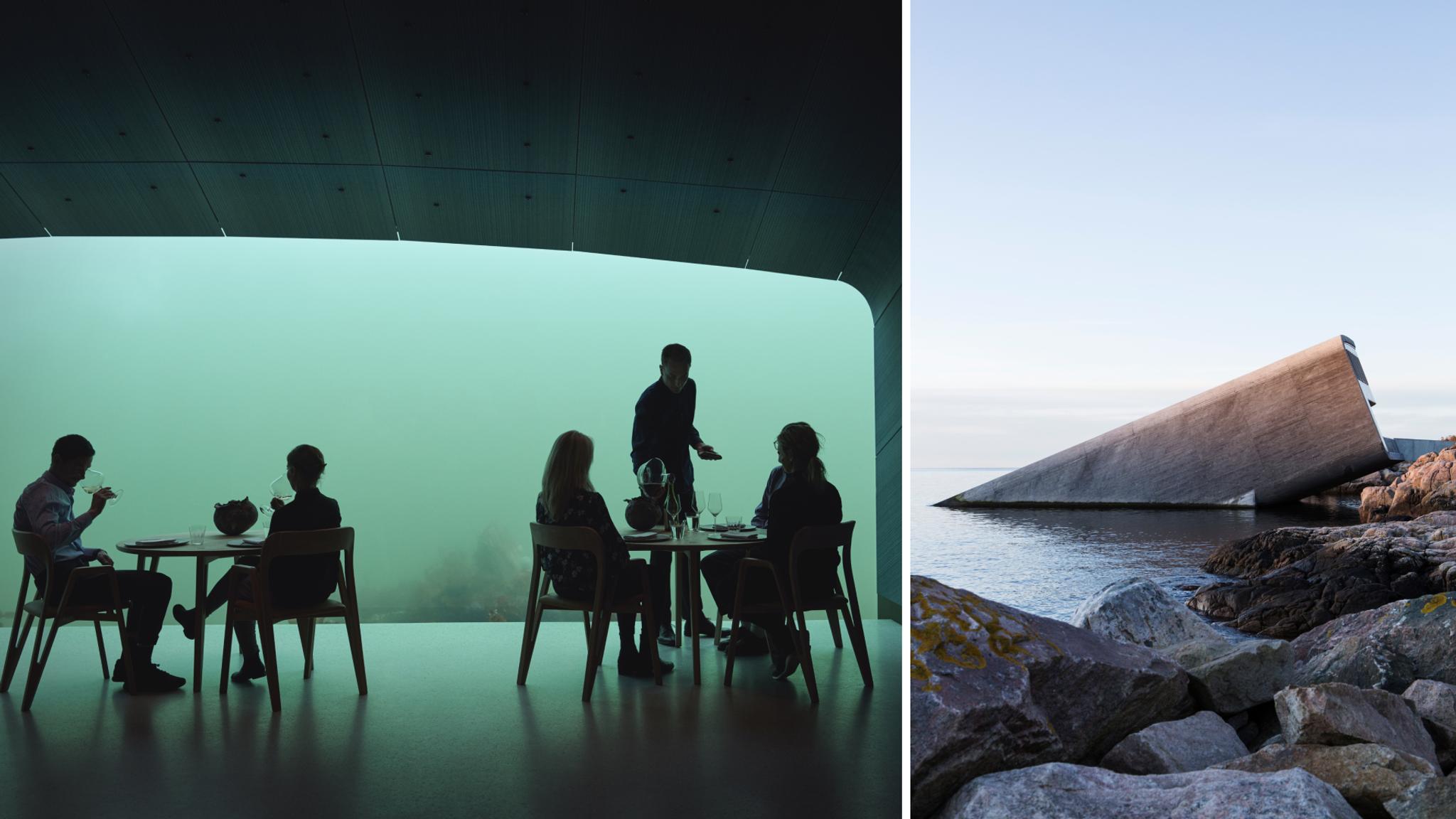 People having dinner at restaurant Under, in Lindesnes