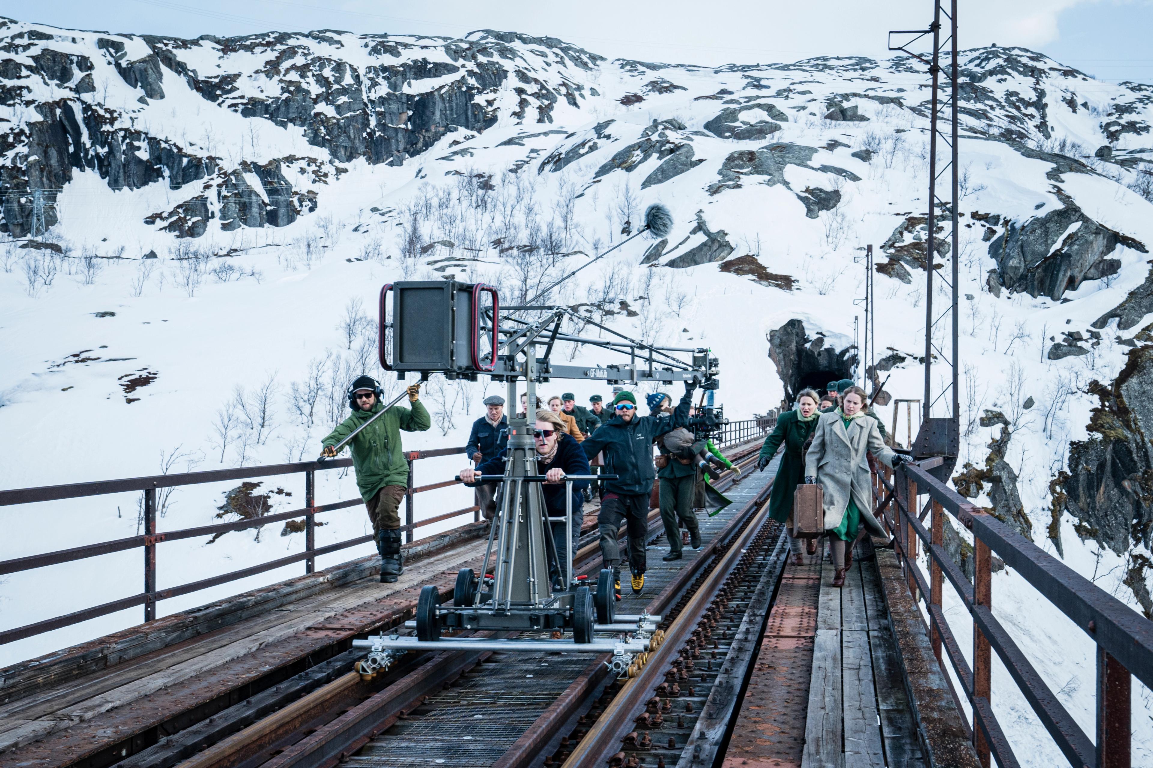Scene from the movie "Kampen om Narvik" at Norddalsbroen, Narvik