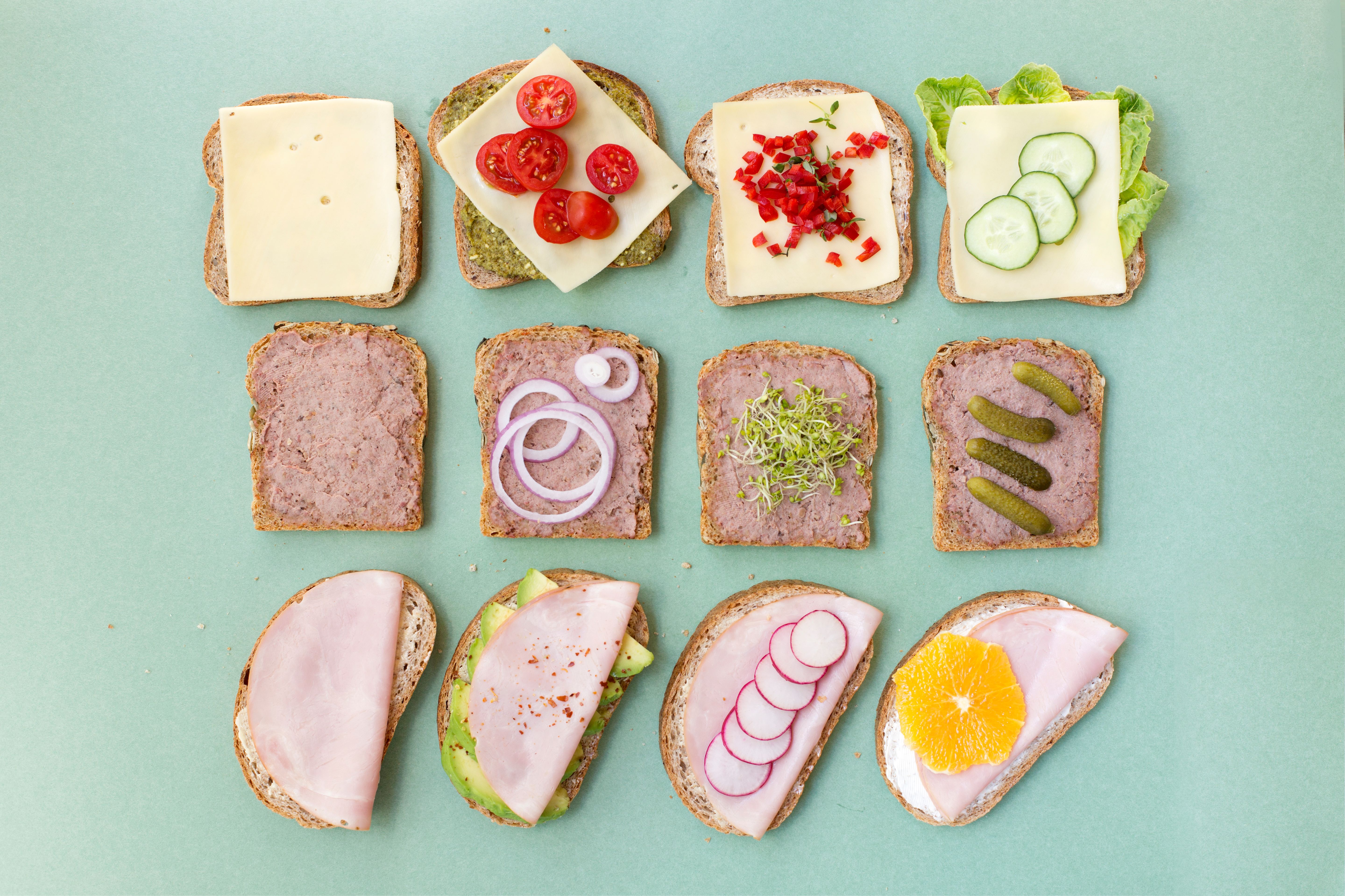 Slices of bread with topping like ham, cheese and liver paté in Norway
