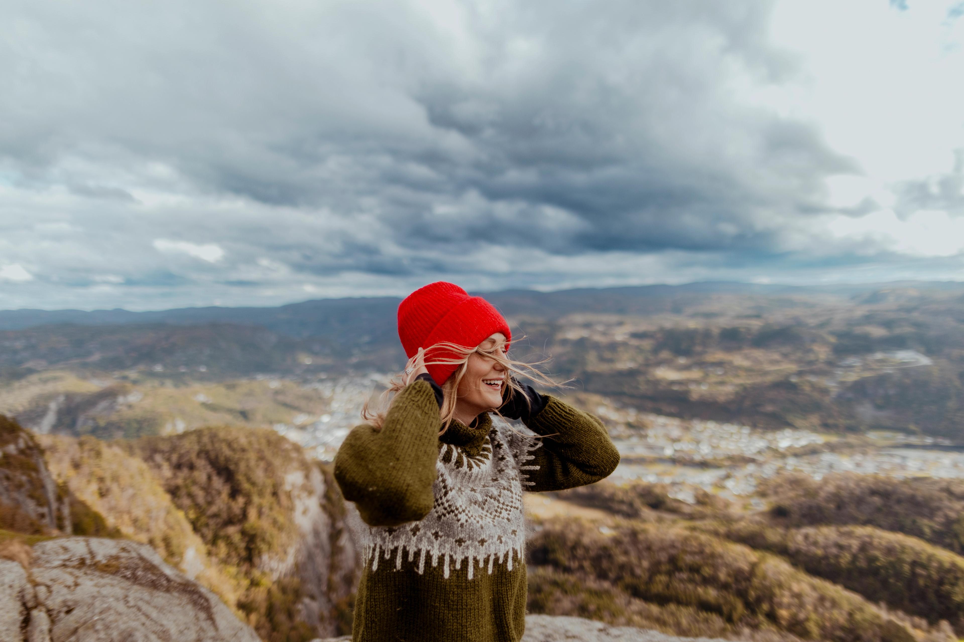 A woman on a mountain in the autumn in Kvinesdal
