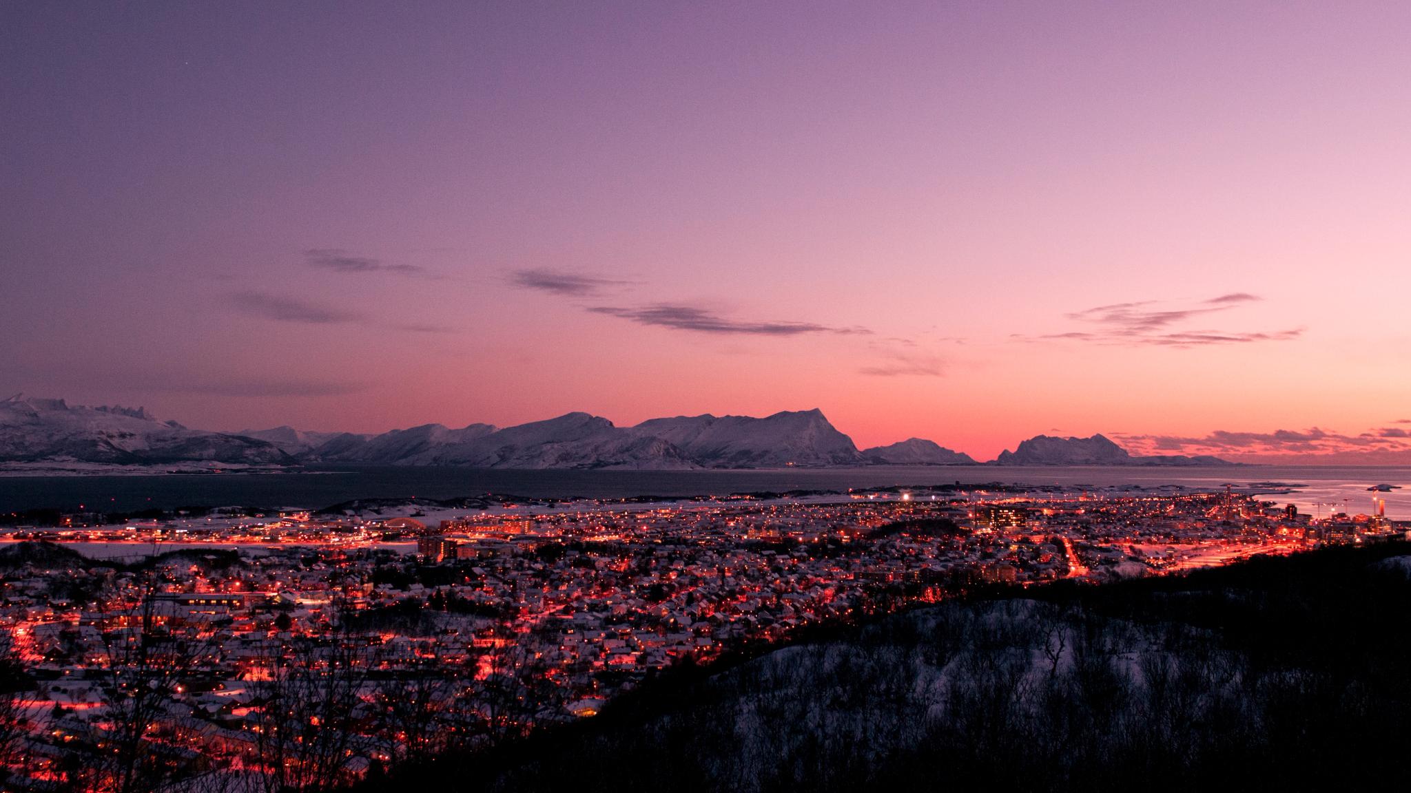 Bodø centre at dusk, Northern Norway