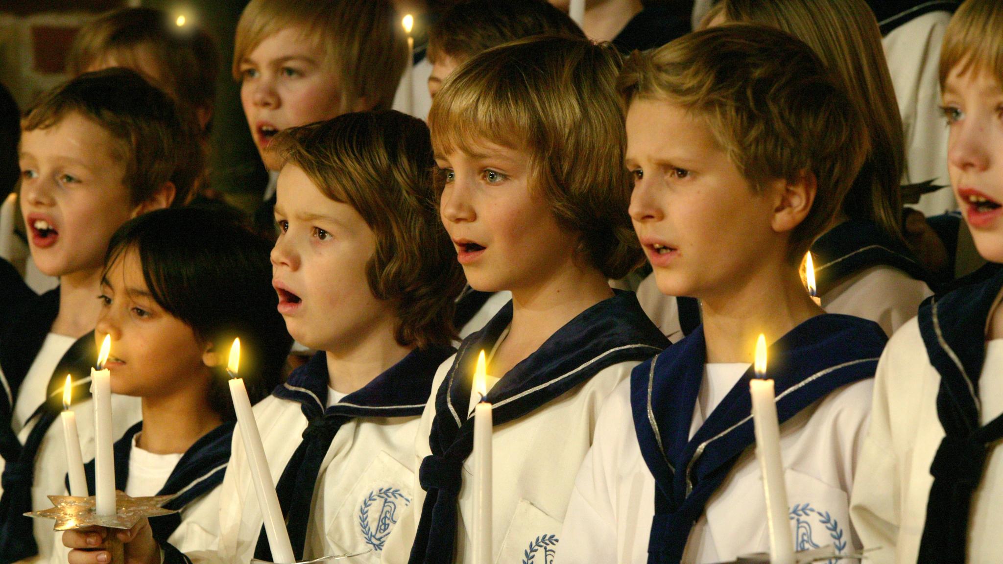 Boys from the boy choir, silver boys, is singing Christmas songs in Oslo, Norway